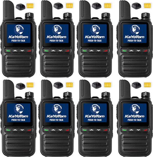 KAYOTOM Global Walkie Talkies Unlimited Range PTT Push-to-Talk Over Cellular Nationwide 5000 Miles POC 4G Handheld Long Range Two Way Radio for Team (with Charge Dock, 8-Packs)