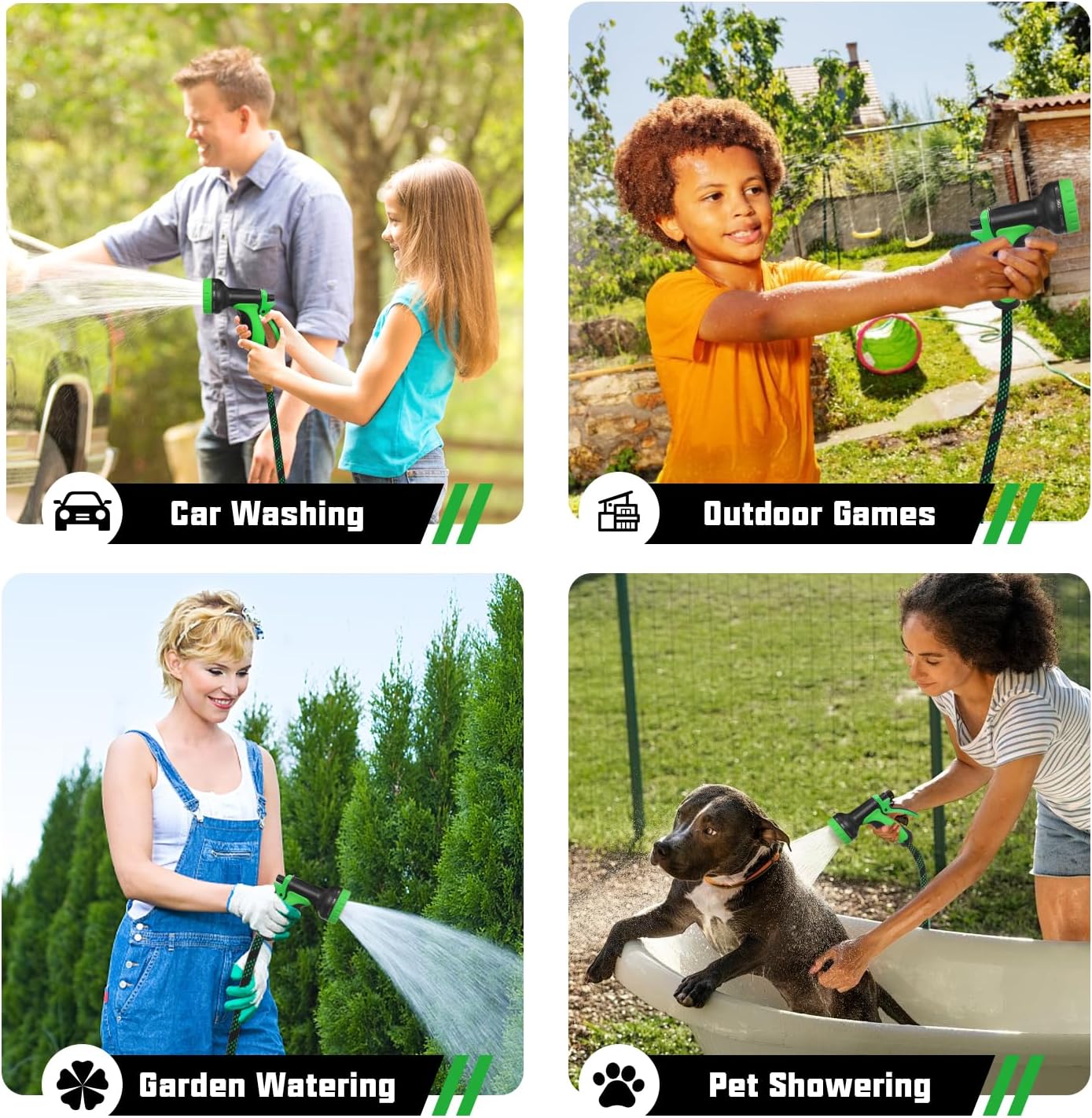 100FT Premium Garden Hose Ultra Lightweight Non-Expanding Design 100 FT Watering Hose with 10 Function Nozzle, Kink & Tangle-Free, Leakproof & Pressure Resistant for Yard/Lawn/Camping (Black&Green)