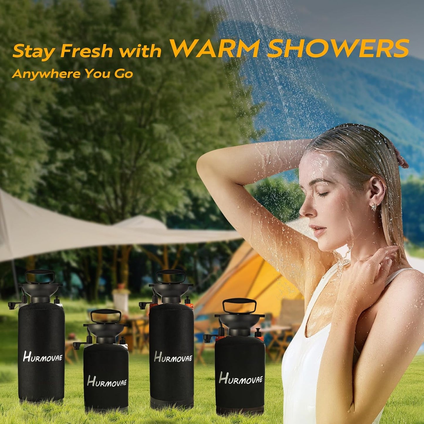 1.3 Gallon/5L Portable Shower–10 Spray Modes, Nylon Insulated Sleeve & No Electric Needed, Beach Shower for Surfing, Travel & Hiking, Portable Water Sprayer, Orange