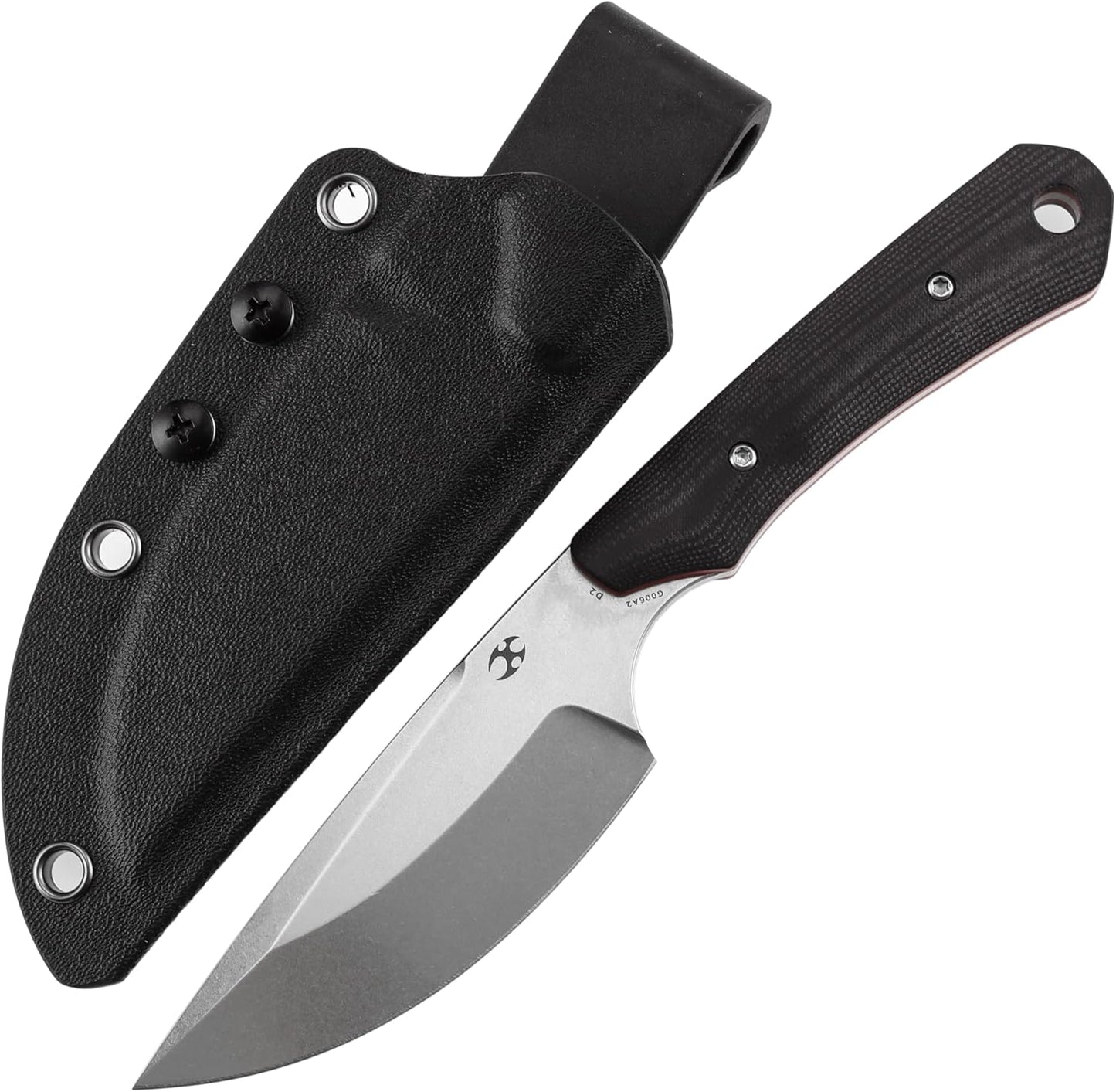 KANSPET Flank Fixed Blade Knife, 3.69" Stonewashed Sharp D2, Black & Red G10 Ergonomics Handle, Adjustable Kydex Sheath for EDC Hunting Survival Camping G006A2