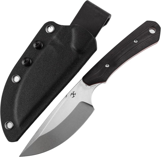 KANSPET Flank Fixed Blade Knife, 3.69" Stonewashed Sharp D2, Black & Red G10 Ergonomics Handle, Adjustable Kydex Sheath for EDC Hunting Survival Camping G006A2
