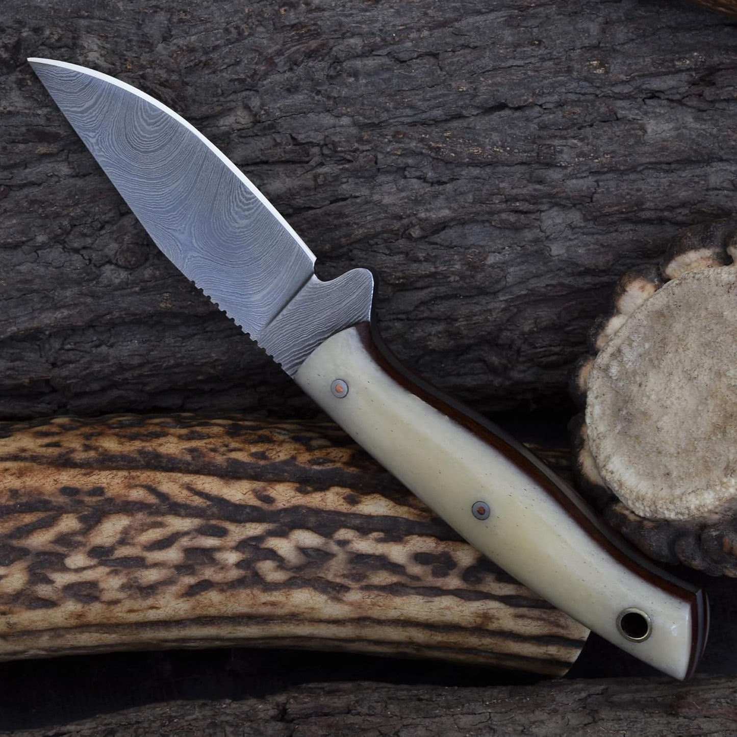 Knives Ranch Light Weight Fixed Blade EDC Knife | 6-1/2" Skinning Knife | Bone Handle | Horizontal Carry Cowboy Sheath (3196-B)