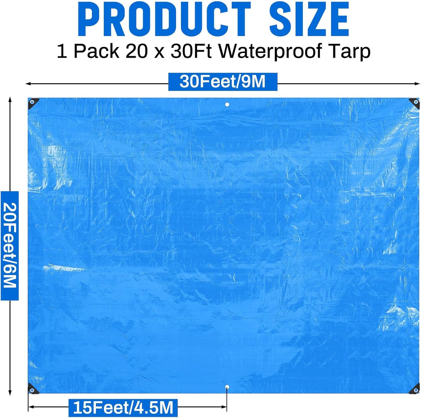 1 Pack 20 x 30 ft 5.5 Mil Large Tarps Heavy Duty Waterproof Tarp Multi Purpose Tent Cover for Home Boats Cars Camping Patio Furniture Roof Emergency Rain Protective Cover, Blue