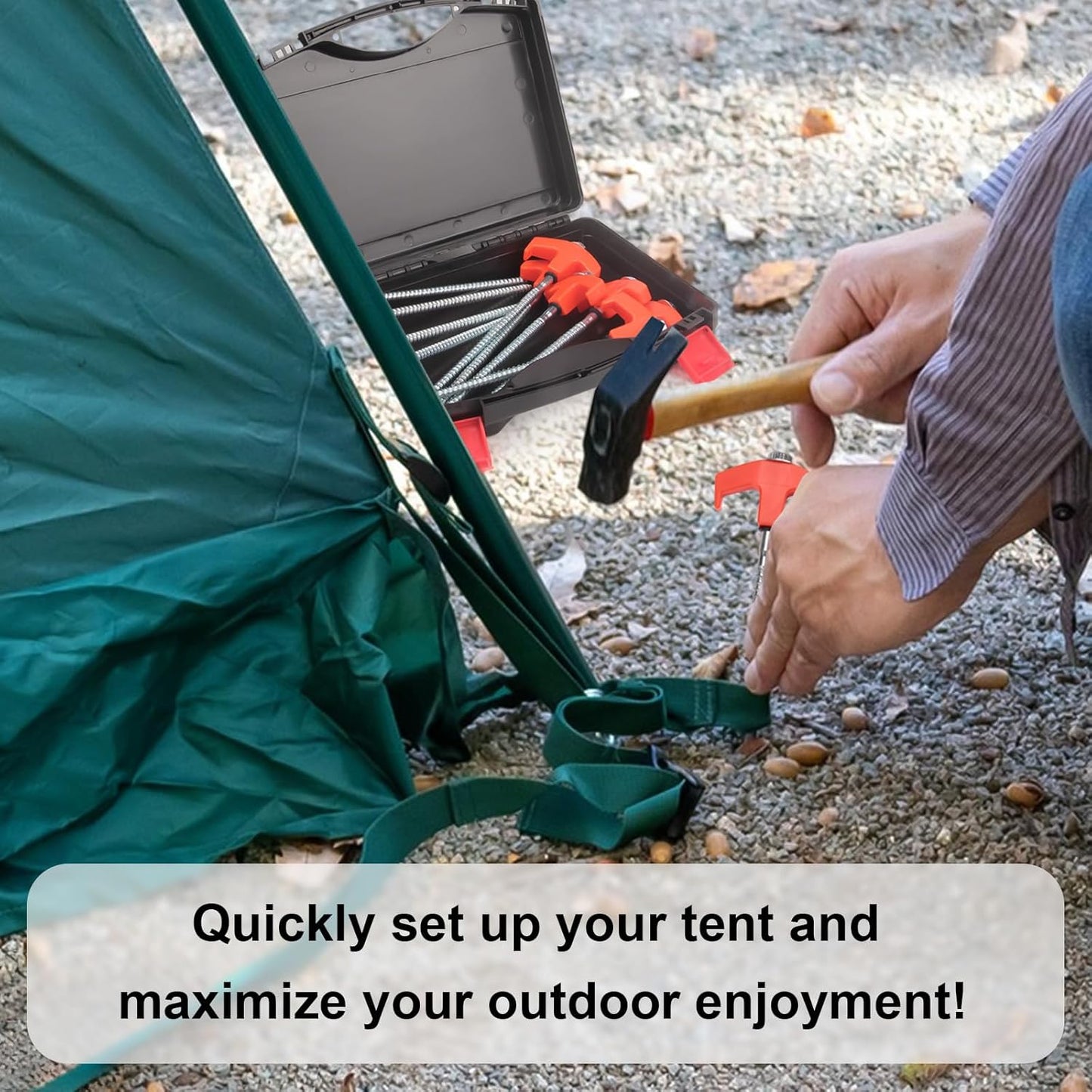 12 Pcs Tent Stakes Heavy Duty, 8 inch Ground Anchors Screw in, Screw in Tent Stakes, Camping Stakes with Storage Box, Threaded Tent Spikes with Hex Head Driver and Stake Puller, Ground Stakes