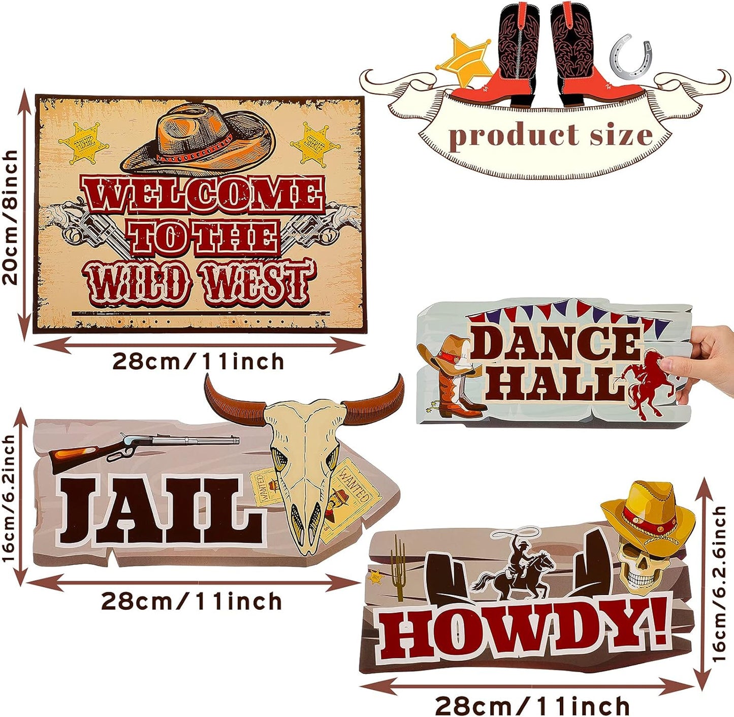 Jetec 20 Pieces Western Party Directional Sign Western Cowboy Rodeo Theme Wild West Party Large Yard Sign Cowboy and Cowgirl Decor Welcome Outdoor Wall Supplies Photo Props