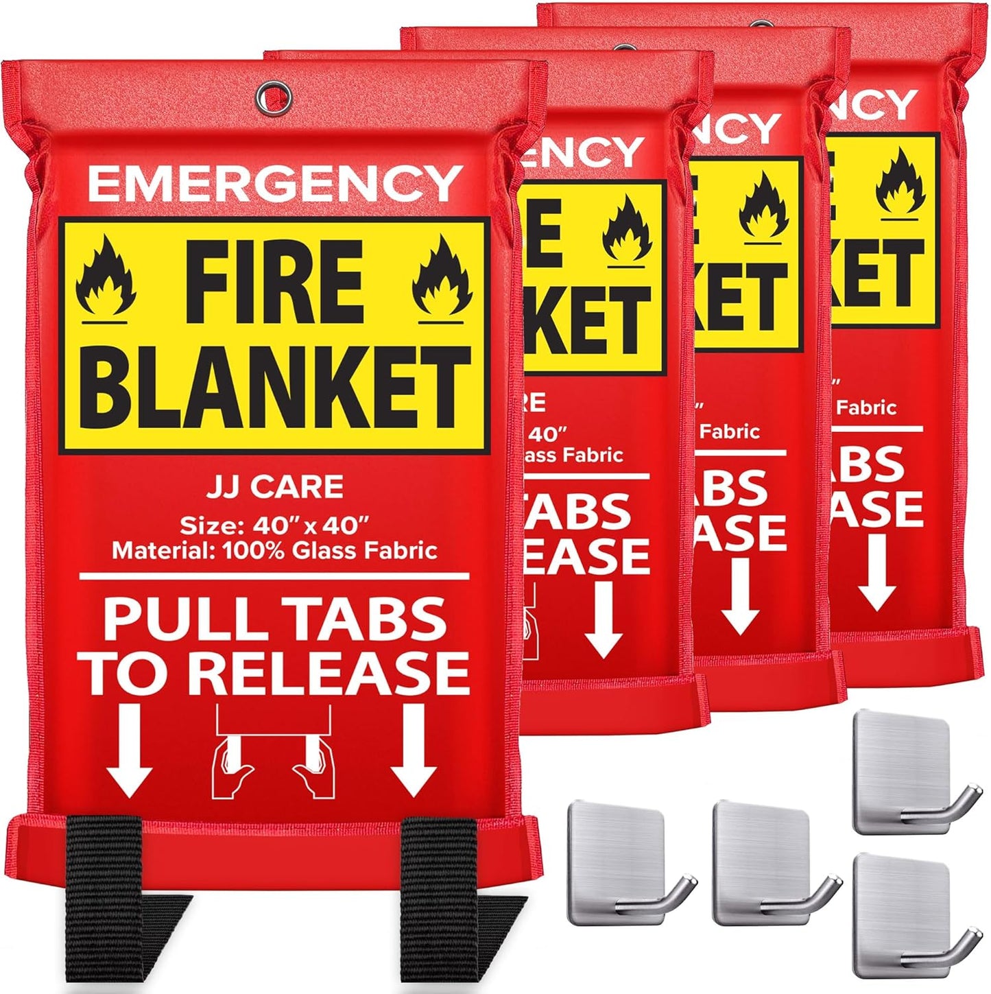JJ CARE Fire Blanket – 4 Packs with Hooks – Emergency Fire Blanket for Home & Kitchen, High Heat Resistant Fire Suppression Blankets for Home Safety, Kitchen, and Camping