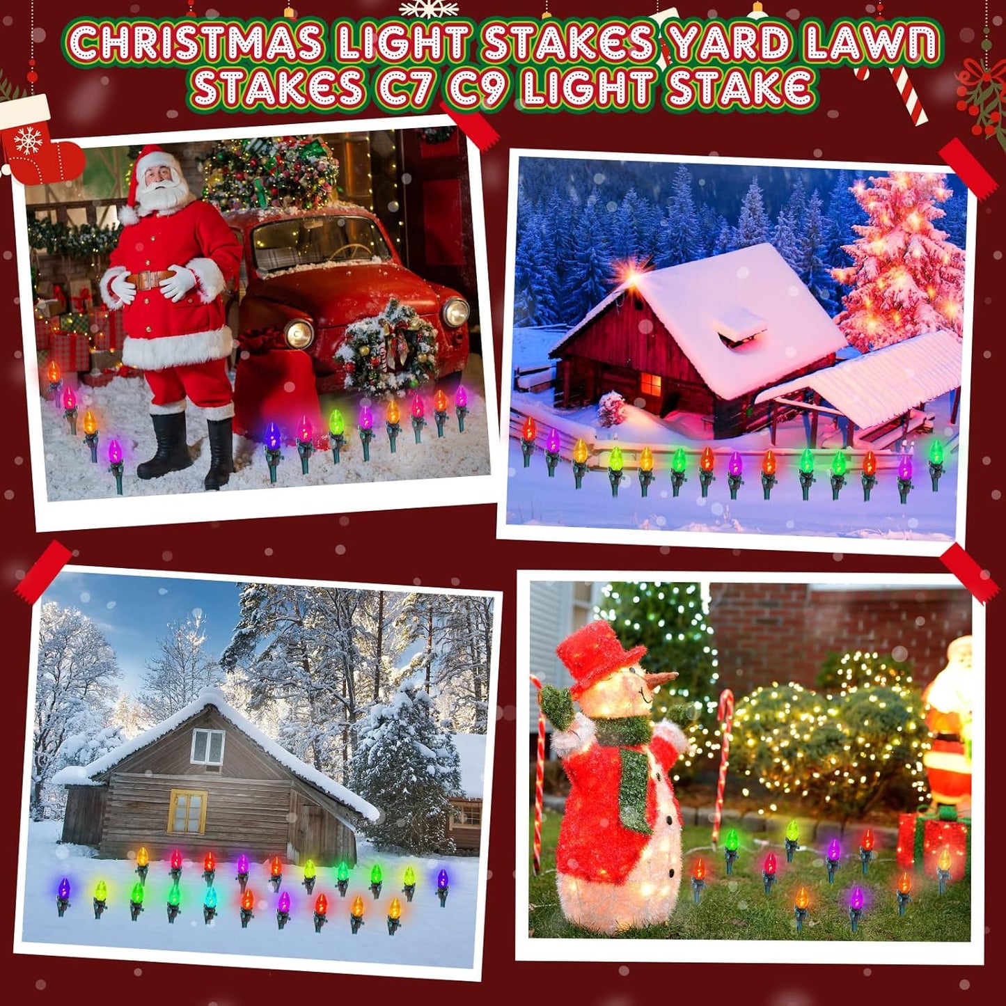 Jetec 400 Pieces Christmas Light Stakes Universal Yard Lawn Holiday 7.5 Inches Light Ground Stakes for C7 C9 String Lights Christmas Outdoor Lights Holders on Yards, Driveways (Green)