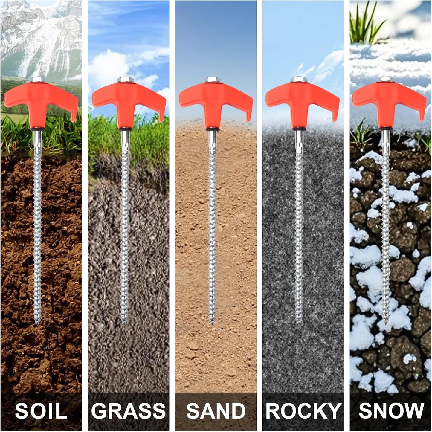 12 Pcs Tent Stakes Heavy Duty, 8 inch Ground Anchors Screw in, Screw in Tent Stakes, Camping Stakes with Storage Box, Threaded Tent Spikes with Hex Head Driver and Stake Puller, Ground Stakes