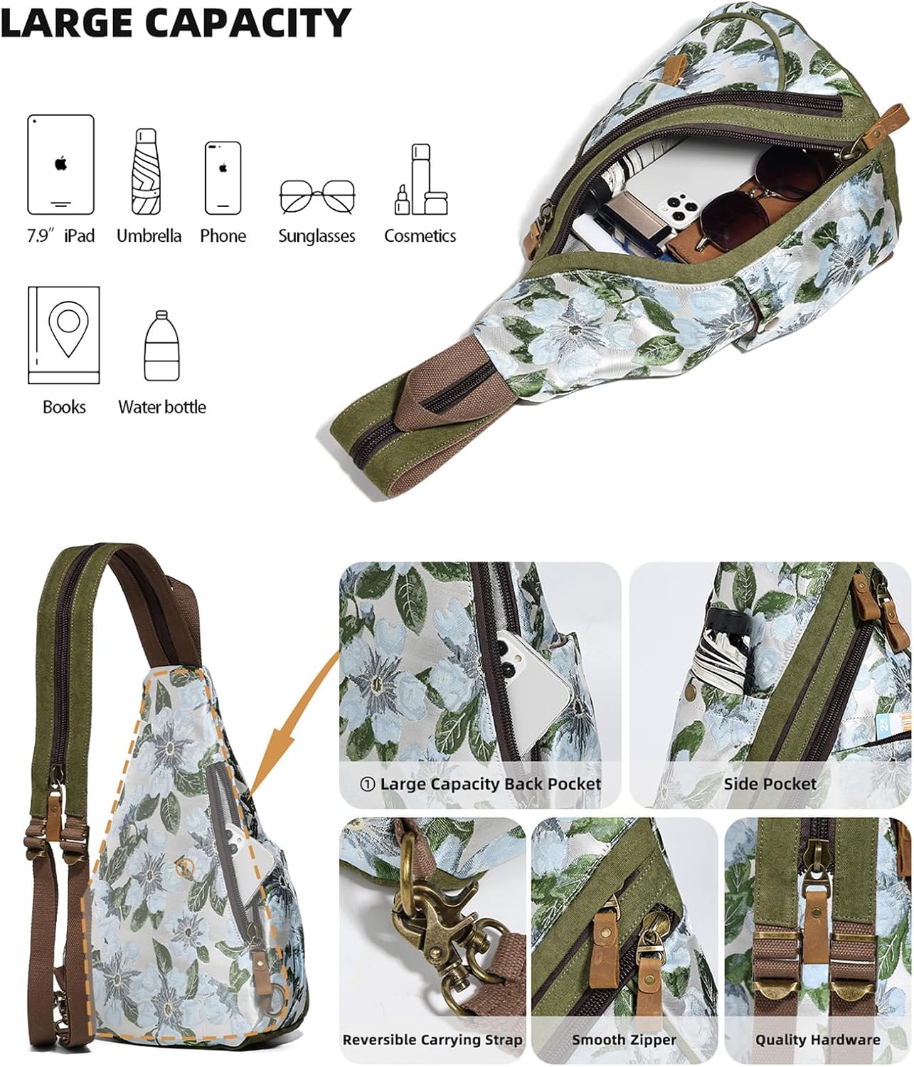 KL928 Canvas Sling Bag - Small Crossbody Backpack Shoulder Casual Daypack Rucksack for Men Women(Large Version)