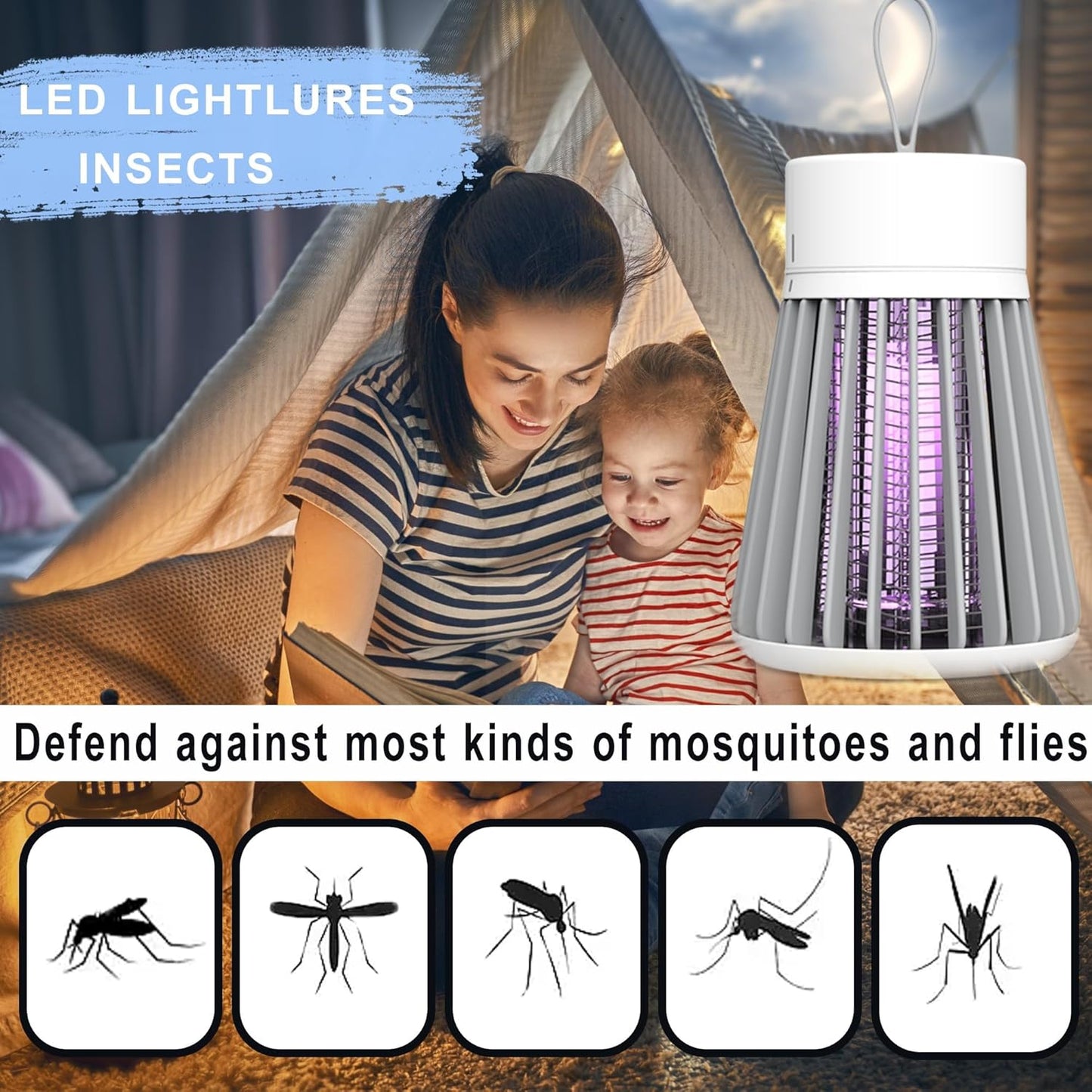 Bug Zapper Indoor Outdoor – Rechargeable Mosquito Zapper and Fly Zapper with UV Light, Portable Insect Killer Trap with Safety Grid, USB Powered for Camping, Home, Garden, Picnic