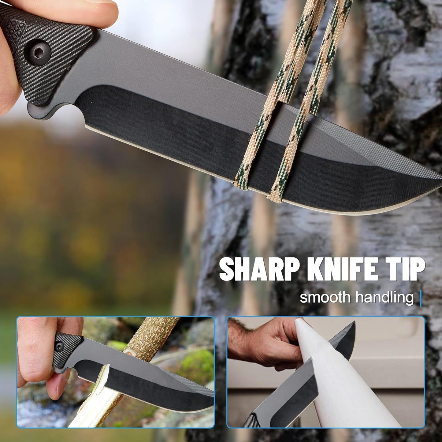 11" Fixed Blade Tactical Knives with Sheath,Hunting Knife with High Carbon Steel Blade, Non-Slip Handle, Lanyard Hole, Camping Knives for Hiking, Outdoor, Hunting, Survival, Adventure,EDC,Bushcraft