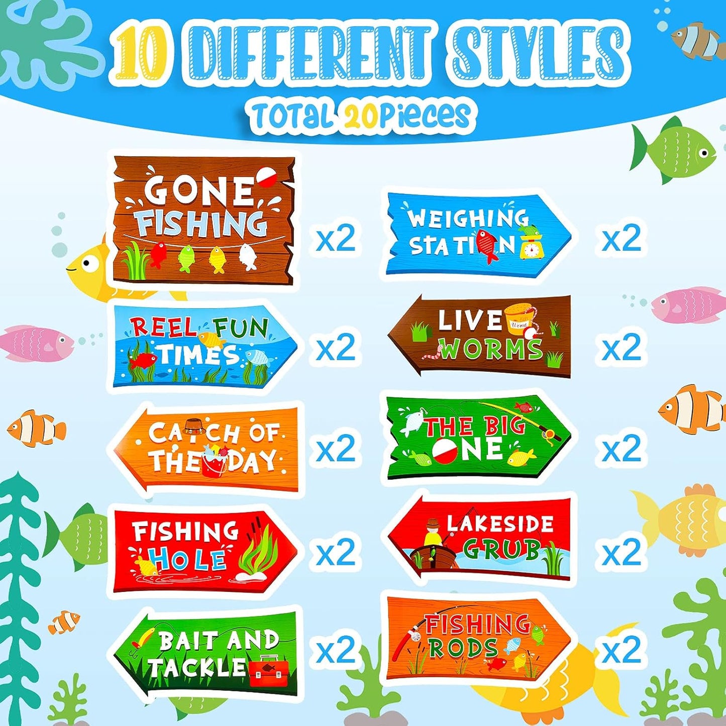 Jetec 20 Pieces Fishing Party Directional Signs The Big One Welcome Signs Backyard Door Cutouts Summer Birthday Baby Shower Party Favor Ideas Decoration Supplies