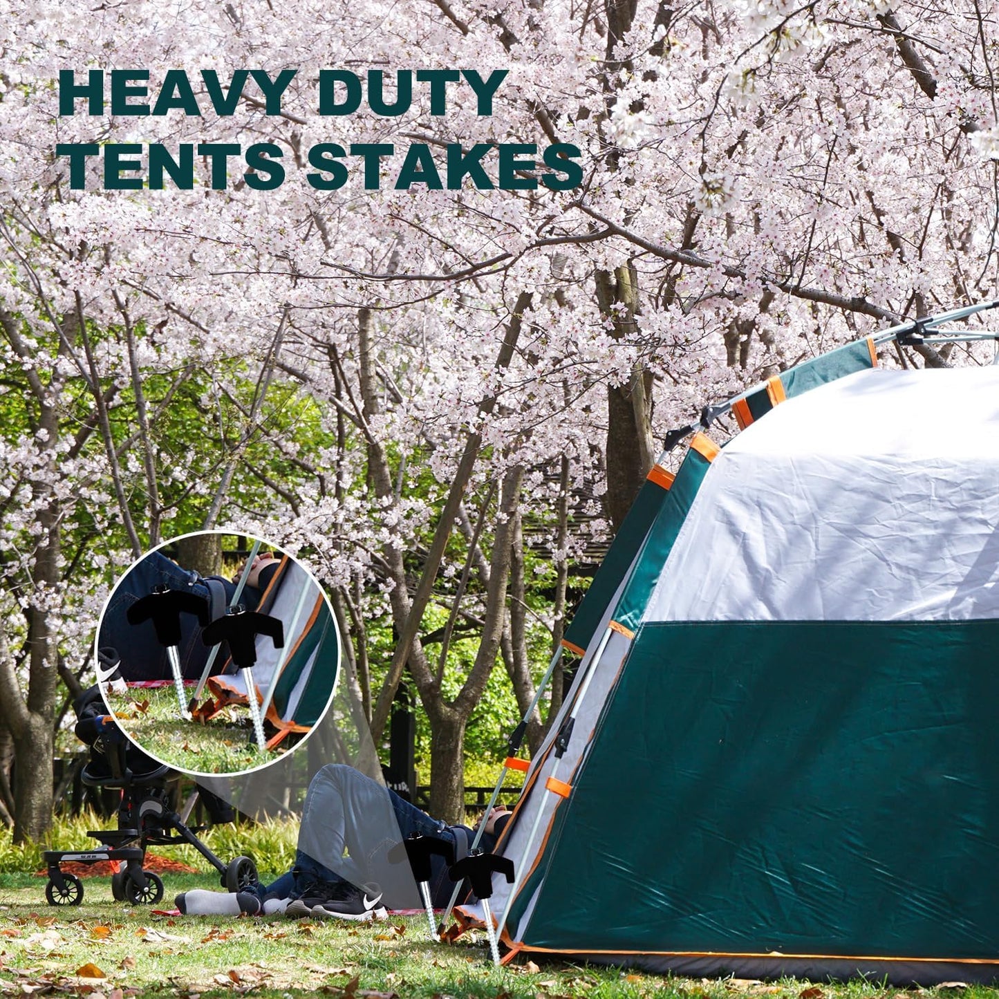 12 Pack Screw in Tent Stakes Heavy Duty,8 ’’ Ground Anchors Screw in,Metal Stakes with Hex Head Driver and Sturdy Storage Box. (12, Black)