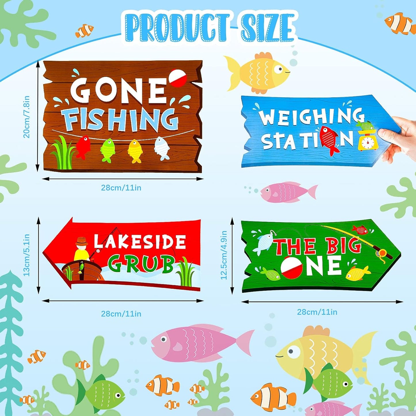 Jetec 20 Pieces Fishing Party Directional Signs The Big One Welcome Signs Backyard Door Cutouts Summer Birthday Baby Shower Party Favor Ideas Decoration Supplies