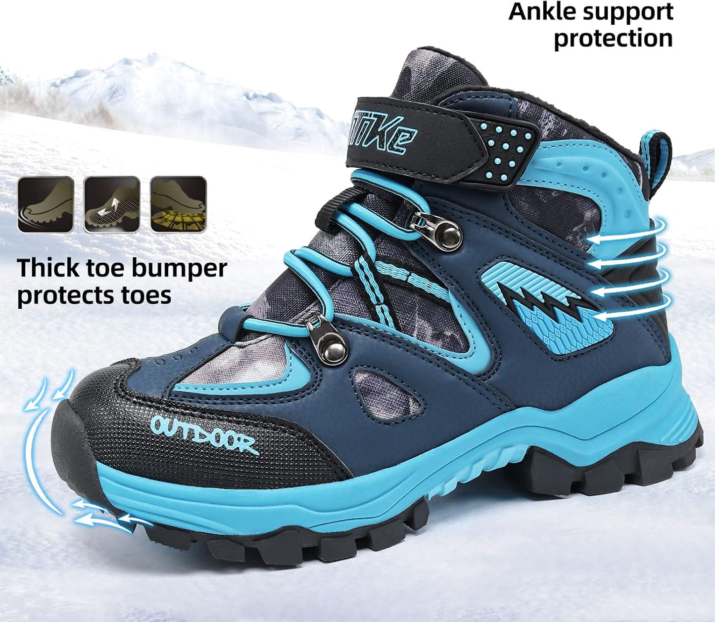 JMFCHI Kids Hiking Boots Boys Girls Outdoor Walking Climbing Sneaker Comfortable Non-slip Snow Shoes Hiker Boot Antiskid Steel Buckle Sole
