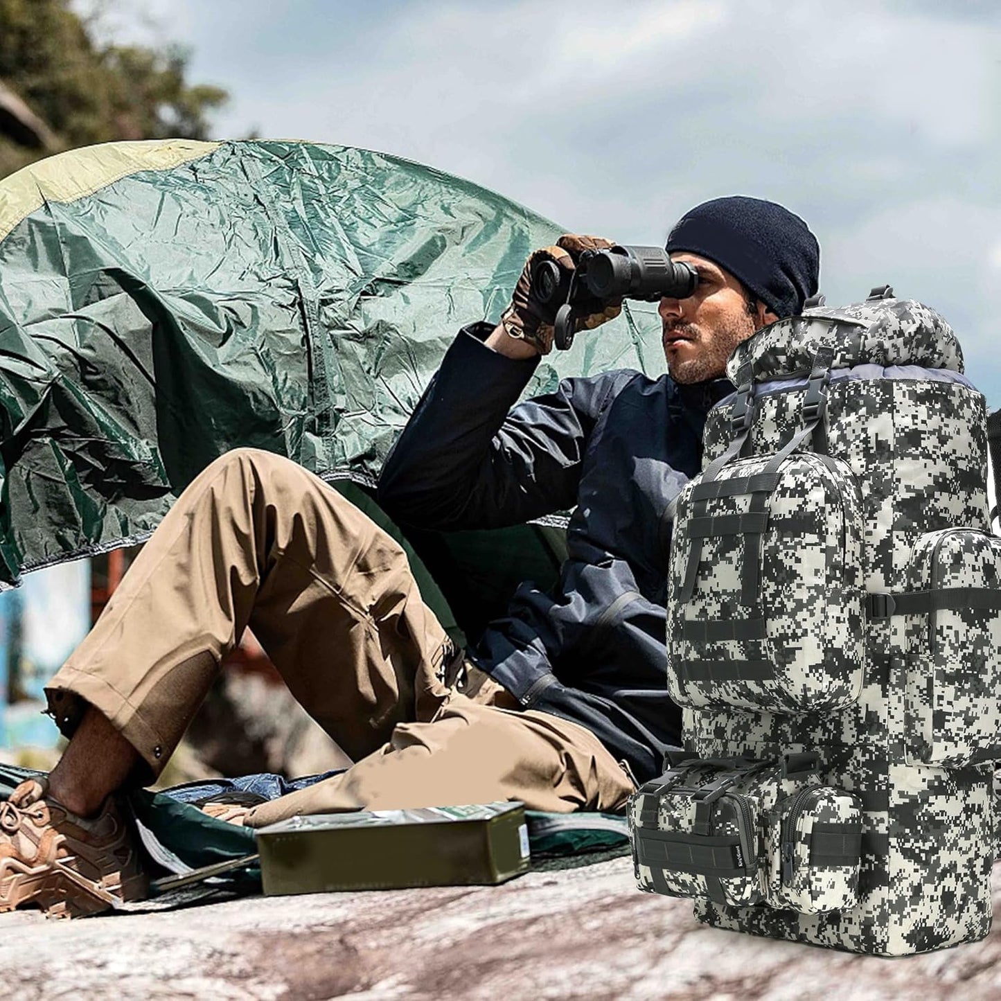 King'sGuard 100L Camping Hiking Backpack Molle Rucksack Military Camping Backpacking Daypack