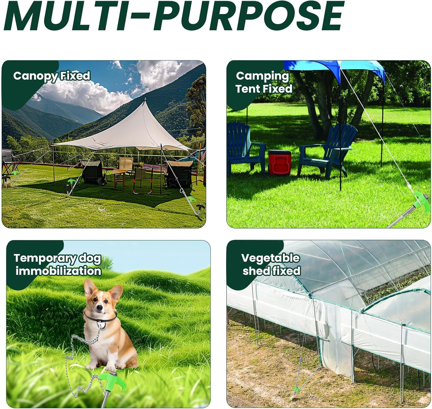 12 Pack 8" Screw in Tent Stakes Heavy Duty- Ground Anchors Screw- Tent Pegs Camping Stakes- Hex Pegs Drillable Tent Stakes and Hexagon Head Drive and Storage Box (White)