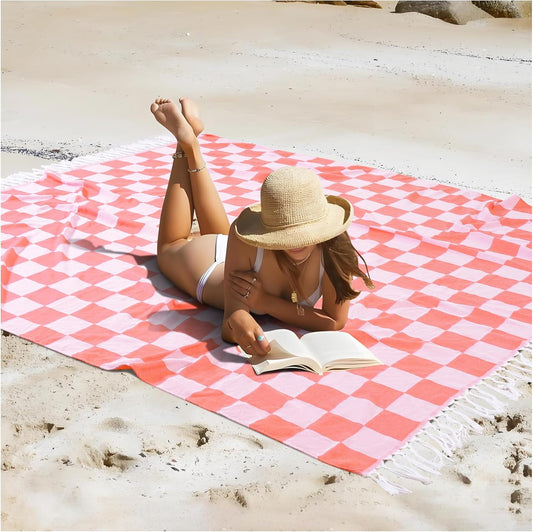 Jumbo Turkish Beach Towel Blanket Picnic Outdoor Mat Oversized Sandproof Fast Dry Thin Extra Large XL Big Huge Compact Soft Cotton Neutral Cute Summer Vacation Gifts Travel Essential Cruise Ship Item