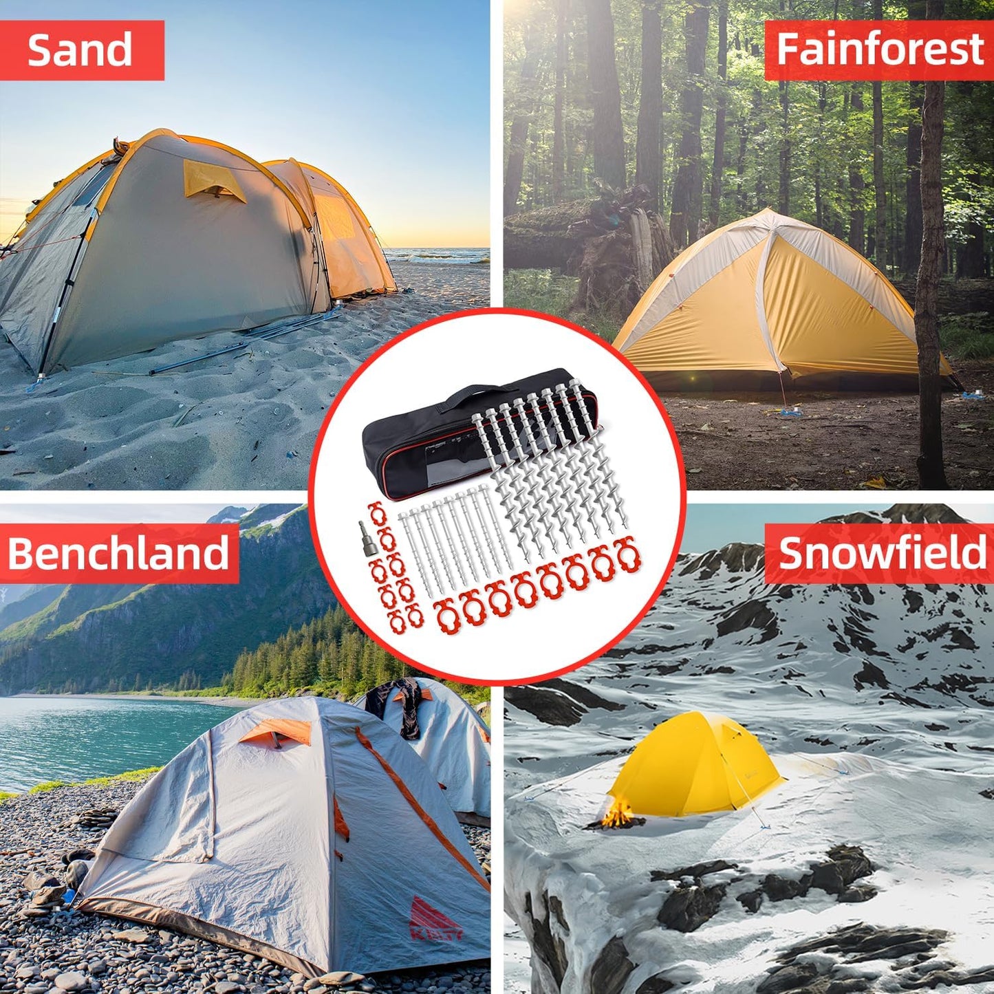 16 Psc Non-Rust Cast Aluminum Ground Anchors - Heavy Duty Screw in Tent Stakes for Superior Stability Ideal for Tents, Canopies, Sheds, Car Ports, Swing Sets Outdoors