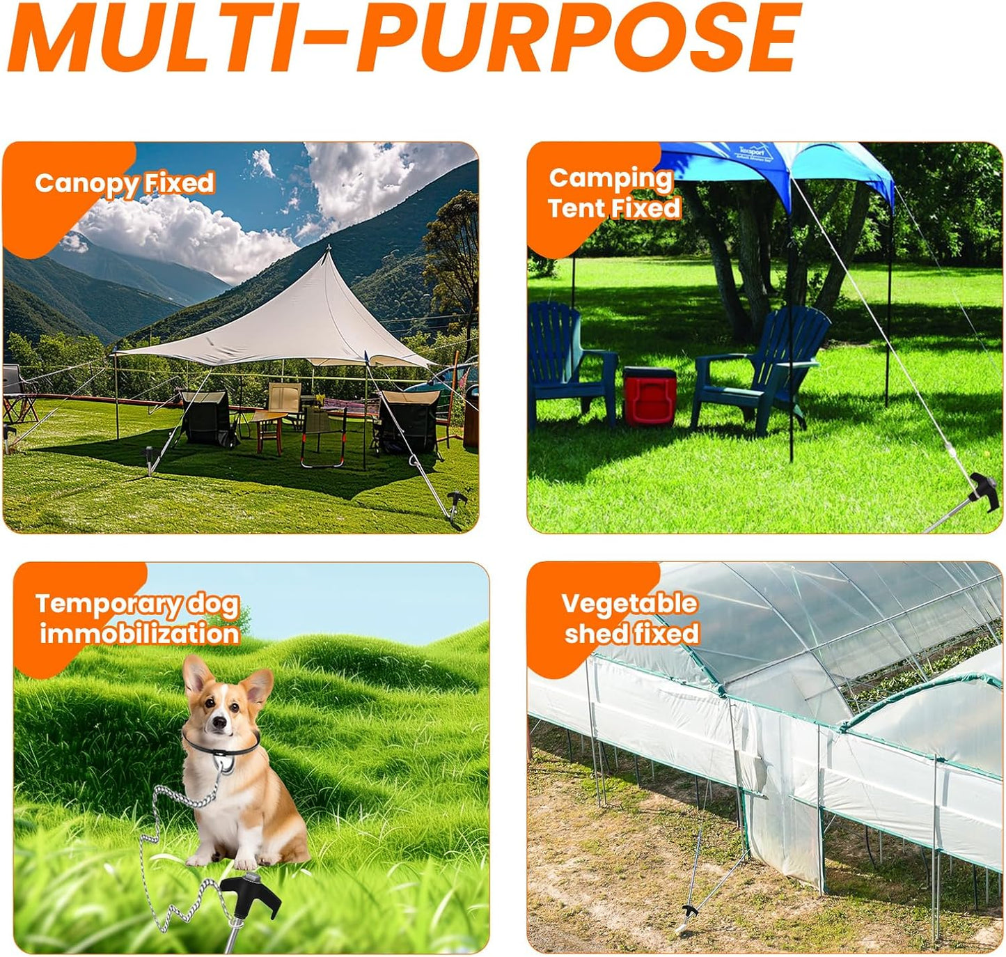 12 Pack 8" Screw in Tent Stakes Heavy Duty- Ground Anchors Screw- Tent Pegs Camping Stakes- Hex Pegs Drillable Tent Stakes and Hexagon Head Drive and Storage Box (Black)