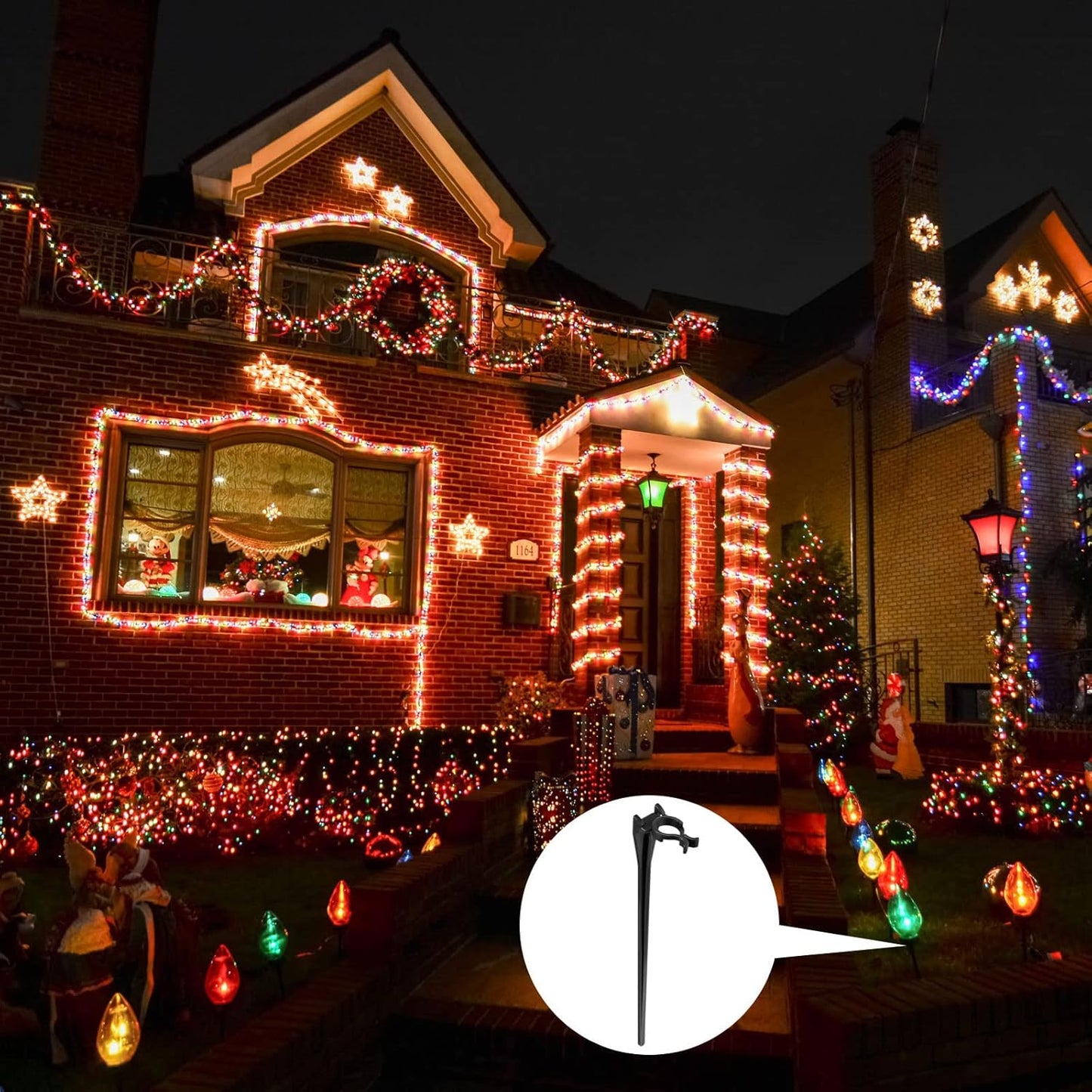 Jetec 200 Pieces Christmas Light Stakes Universal Yard Lawn Holiday 7.5 Inches Light Ground Stakes for C7 C9 String Lights Christmas Outdoor Lights Holders on Yards, Driveways (Black)