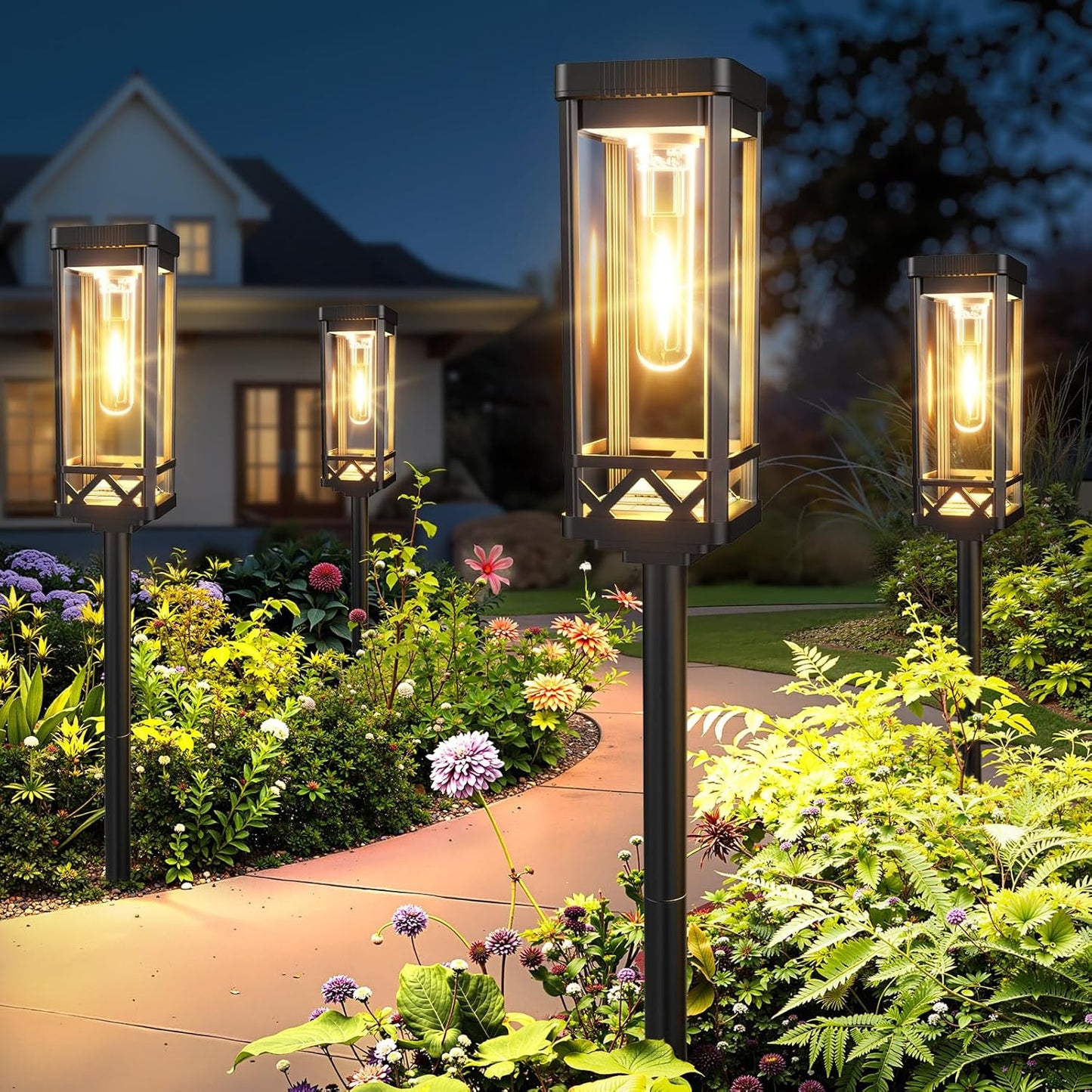 KOOPER Taller Solar Pathway Lights Outdoor, 2 Pack Upgraded Brighter Solar Garden Lights Solar Powered, Up To 15 Hours Outdoor Solar Lights for Yard Landscape Lighting Path Walkway Driveway Sidewalk