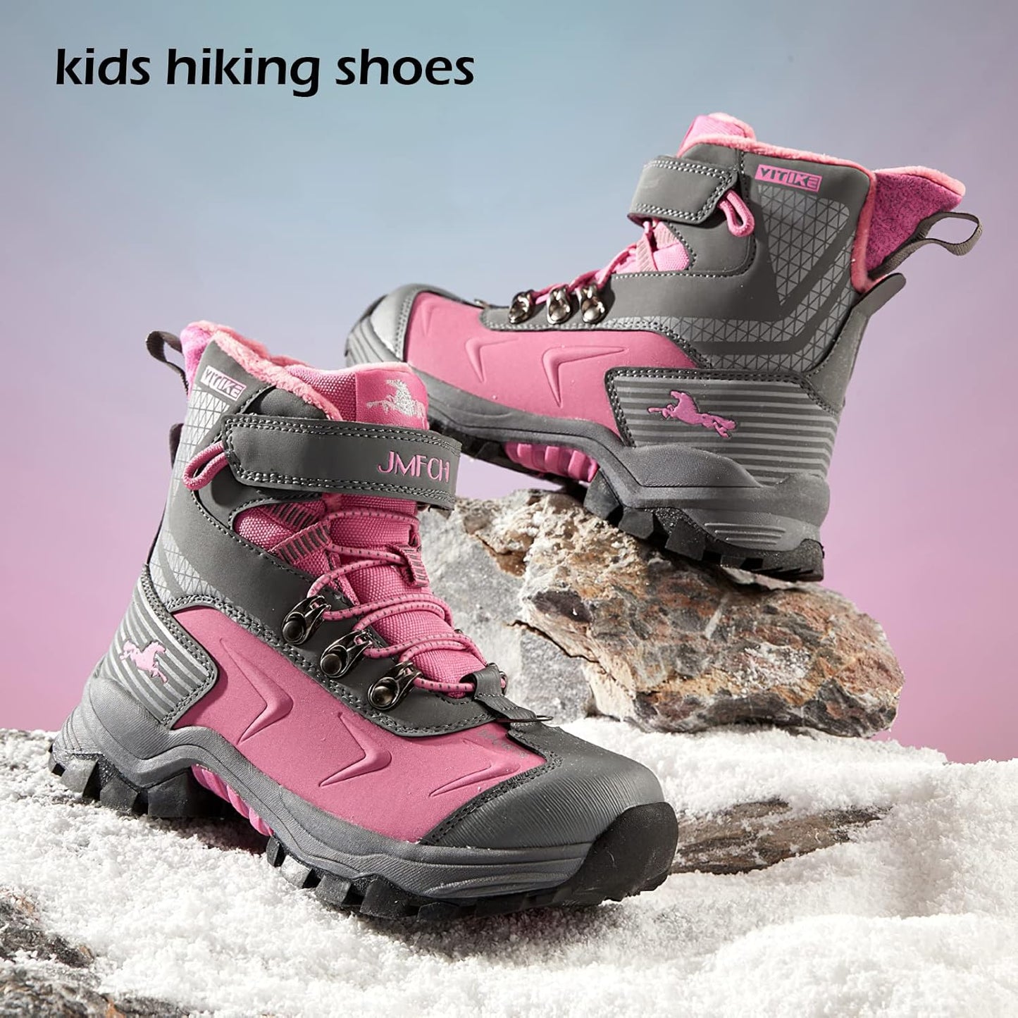 JMFCHI Kids Hiking Boots Boys Girls Outdoor Walking Climbing Sneaker Comfortable Non-slip Snow Shoes Hiker Boot Antiskid Steel Buckle Sole