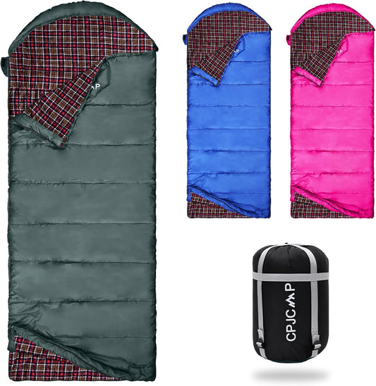 0 Degree Sleeping Bag for Cold Weather,100% Cotton Flannel XXL for Adults Big and Tall Cold Weather Winter Zero Degree Camping,Free Compression Sack