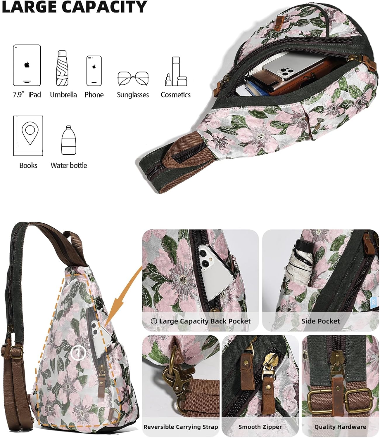 KL928 Canvas Sling Bag - Small Crossbody Backpack Shoulder Casual Daypack Rucksack for Men Women(Large Version)