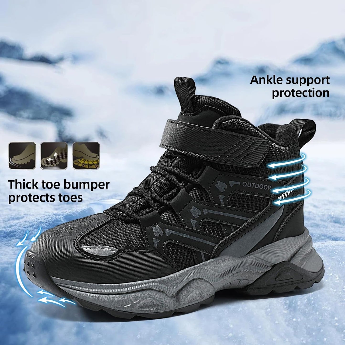 JMFCHI Kids Hiking Boots Boys Girls Outdoor Walking Climbing Sneaker Comfortable Non-slip Snow Shoes Hiker Boot Antiskid Steel Buckle Sole
