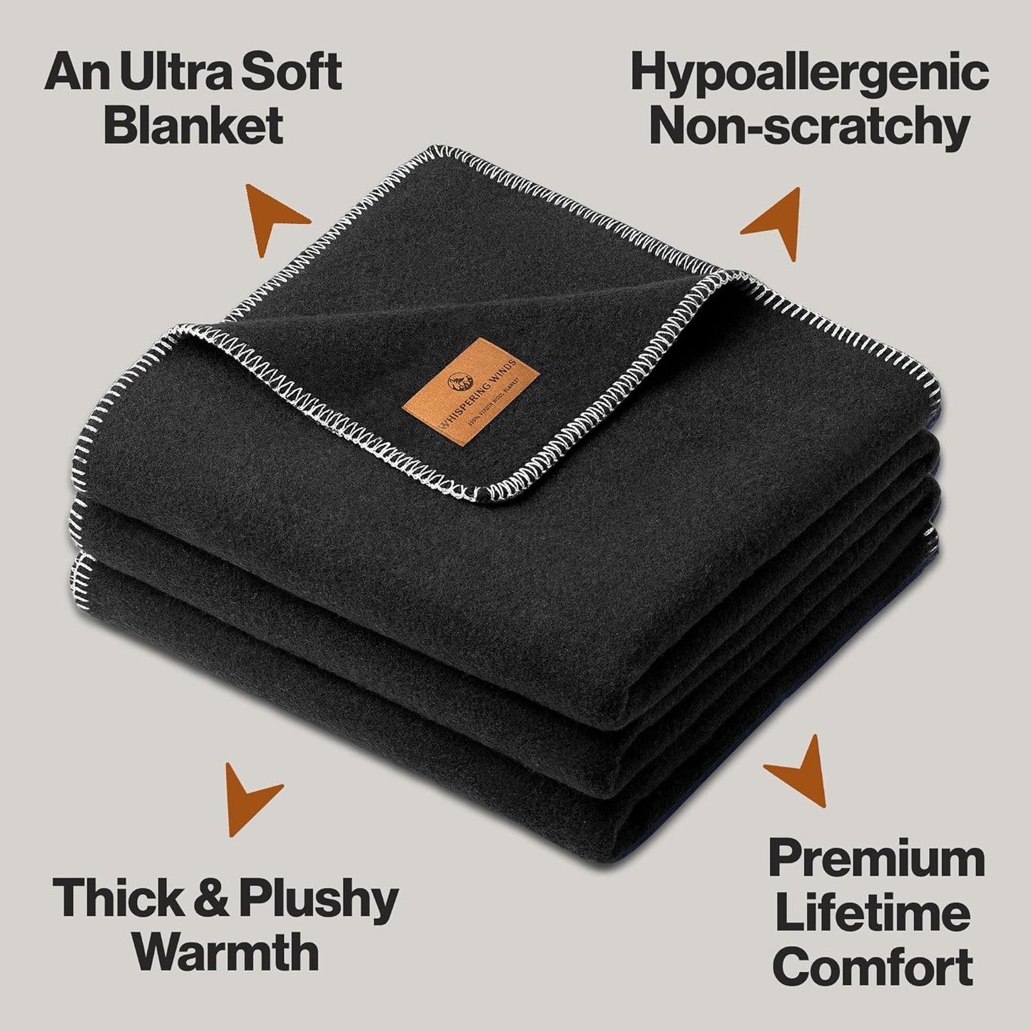 100% Wool Blanket - Premium Ultra-Soft, Thick, Warm, Large 62"x 84" Bed & Camping Blanket for Outdoor, Home, Indoor, Bushcraft & Survival