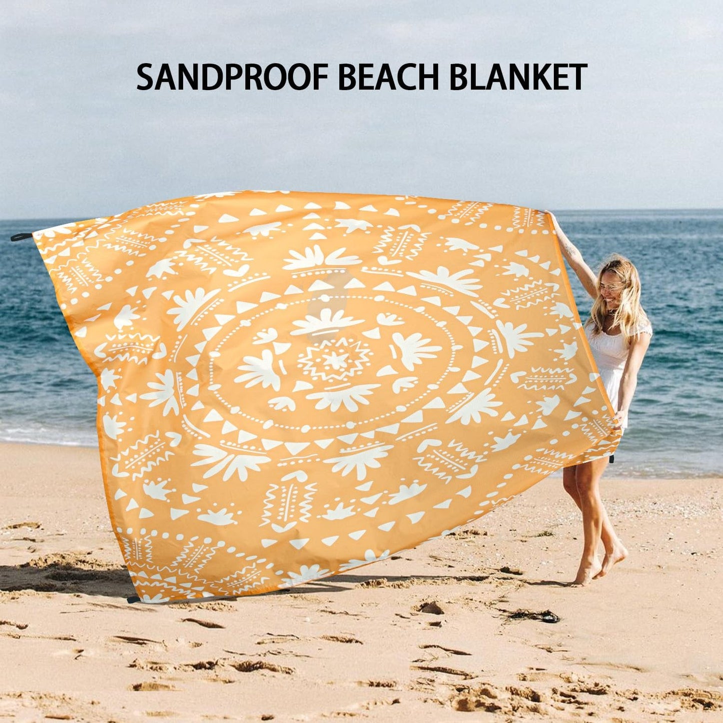 110''×118'' Extra Large Sandproof Beach Blanket 4-8 Adults, Waterproof Foldable Picnic Blankets with 4 Stakes & 4 Pockets, Lightweight Boho Outdoor Beach Mat for Travel, Camping, Hiking