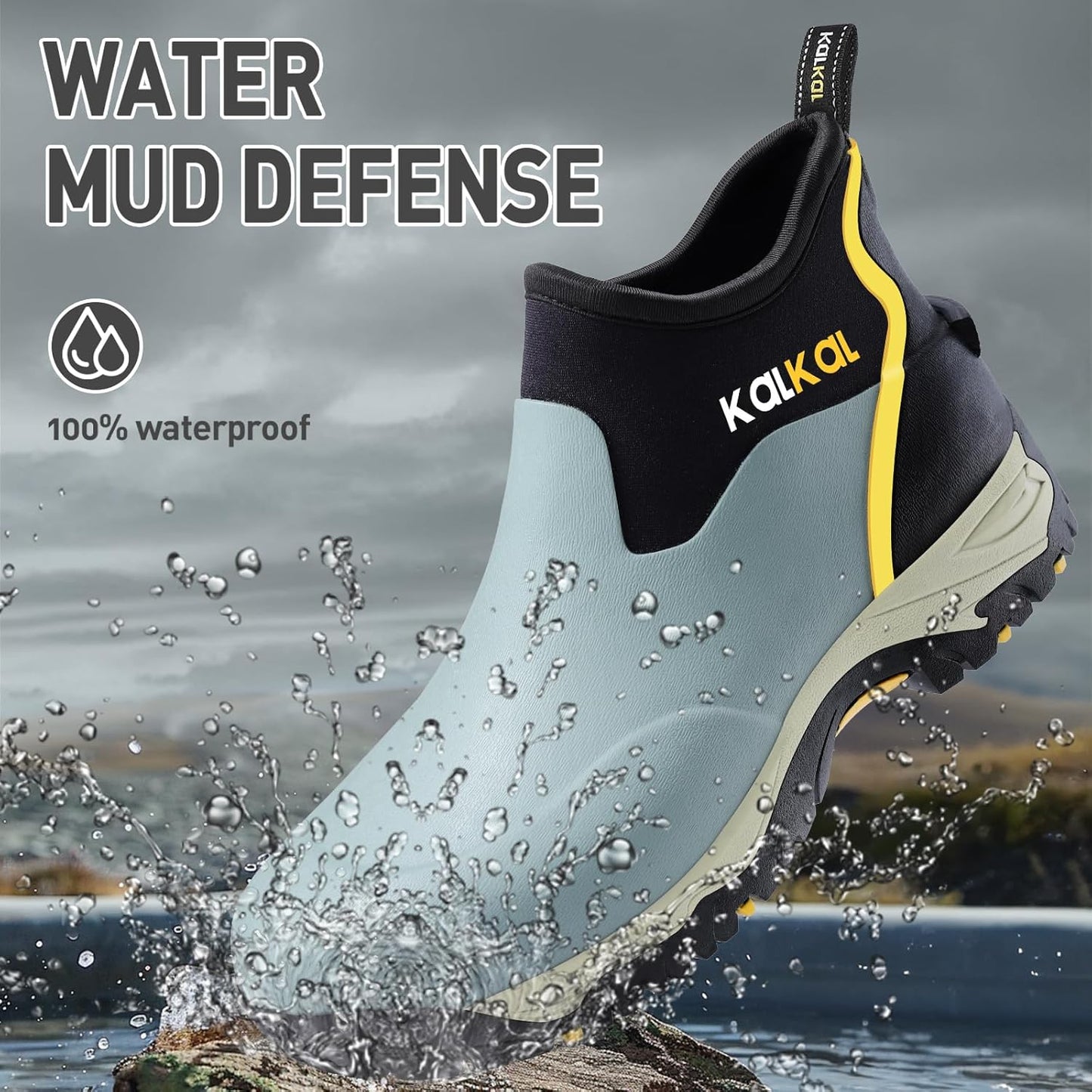 Kalkal Men's Rubber Boots, Waterproof Ankle Rain Boots, Insulated Working Booties with Comfortable Sports Sole, Outdoor Mud Boots for Yard Chore