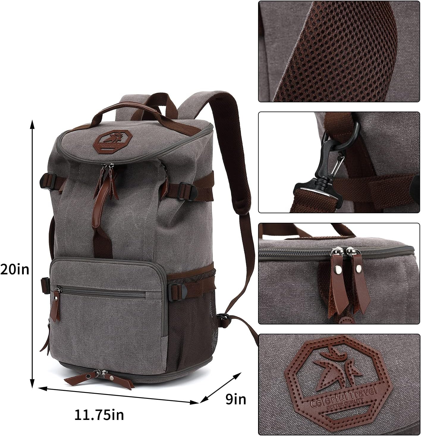 Kalesi Gym Duffle Bag Backpack 4-Way Vintage canvas with Shoes Compartment for travel Sport Hiking laptop (Vintage grey)