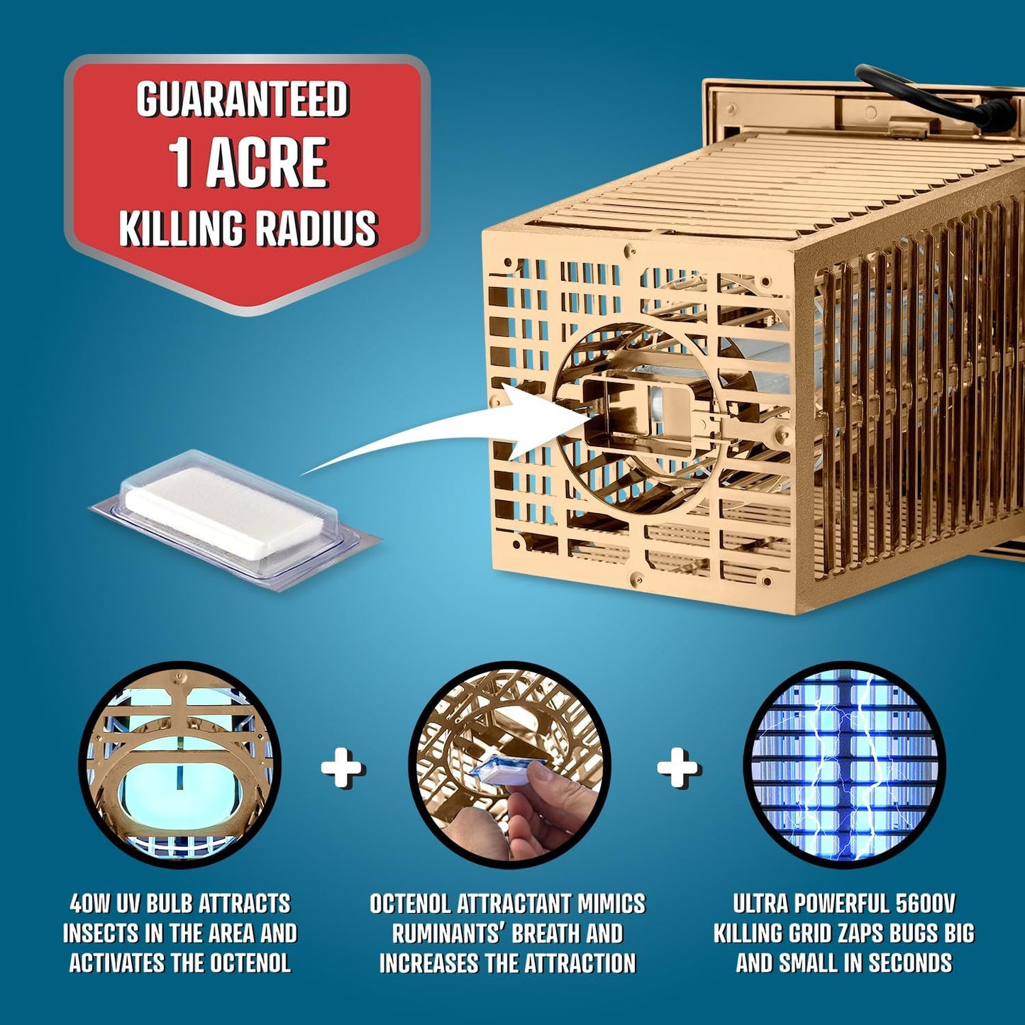 Flowtron Bug Zapper, 1 Acre of Outdoor Coverage with Powerful 40W Bulb & 5600V Instant Killing Grid, Electric Insect, Fly & Mosquito Zapper, Made in The USA - Tan Color