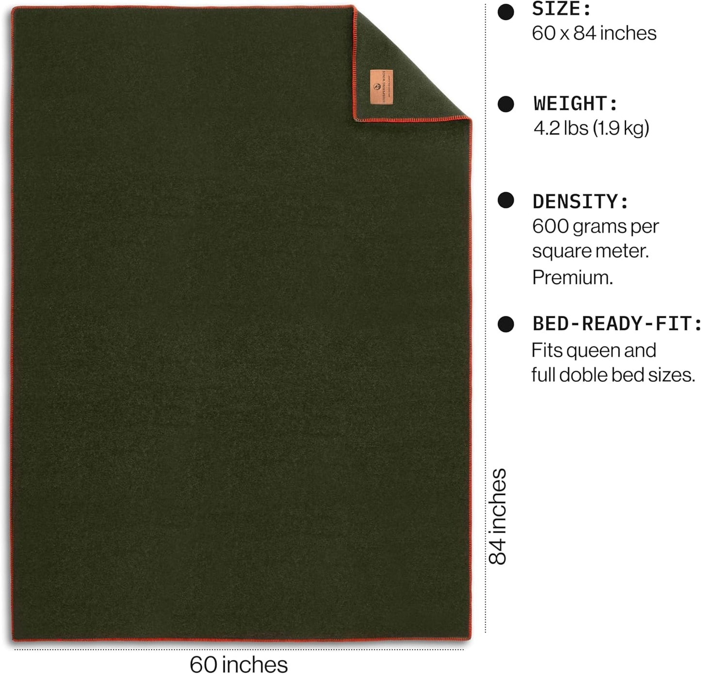 100% Wool Blanket - Premium Ultra-Soft, Thick, Warm, Large 60"x 84" Bed & Camping Blanket for Outdoor, Home, Indoor, Bushcraft & Survival