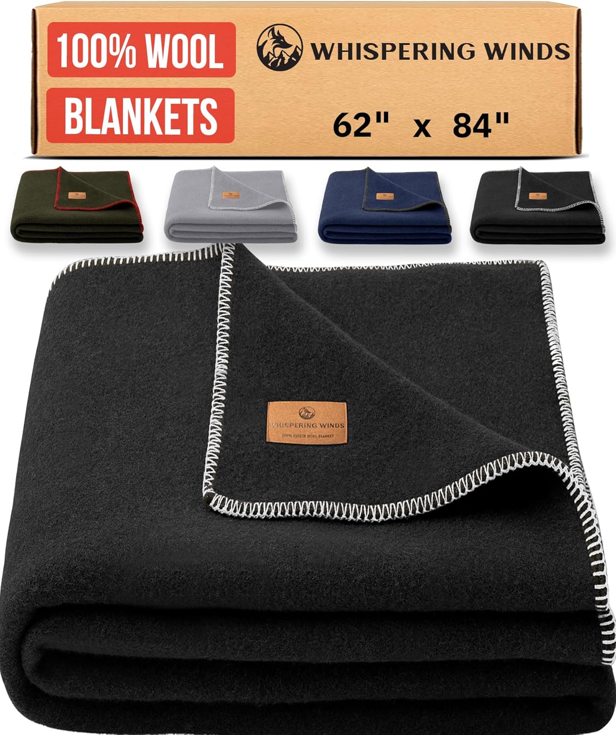 100% Wool Blanket - Premium Ultra-Soft, Thick, Warm, Large 62"x 84" Bed & Camping Blanket for Outdoor, Home, Indoor, Bushcraft & Survival