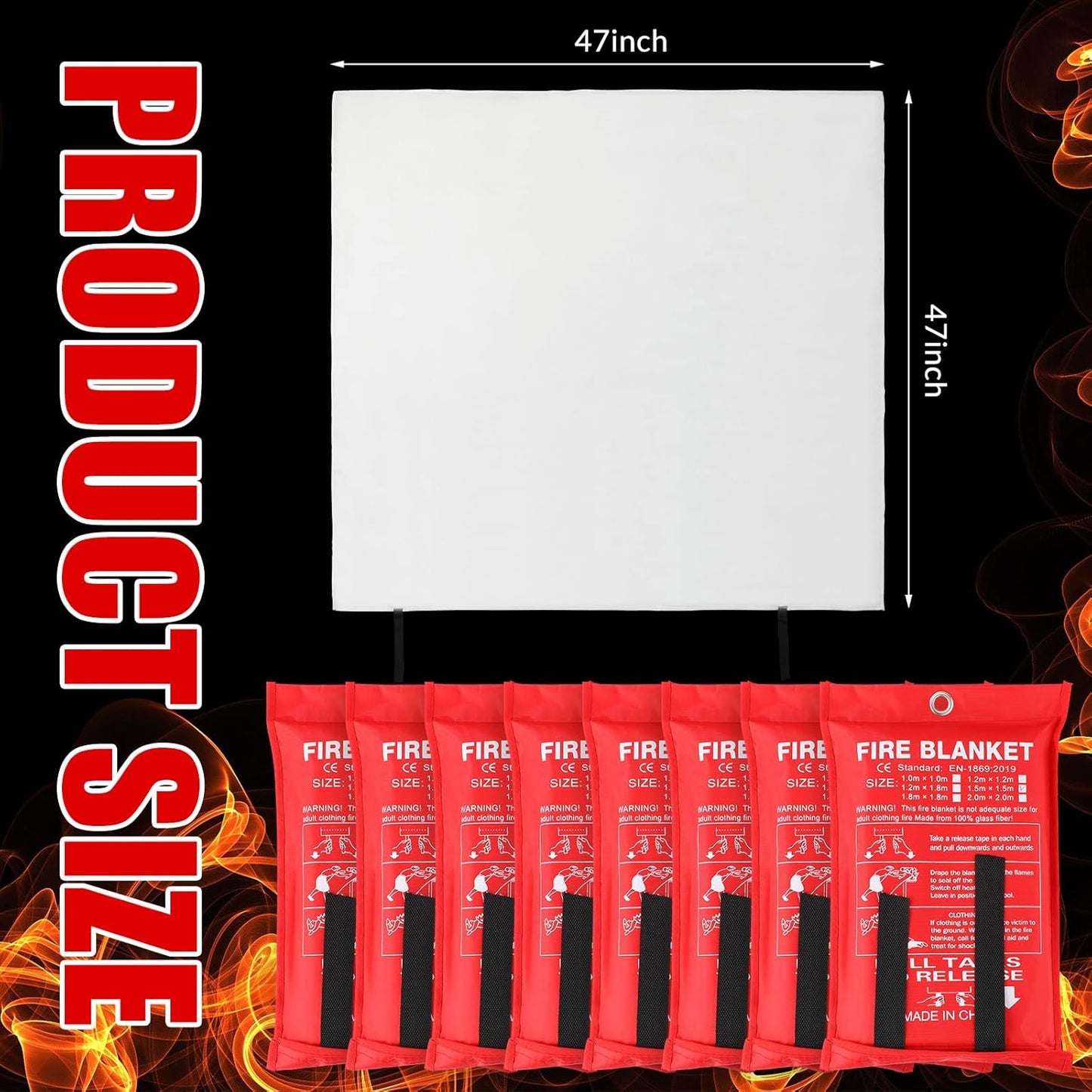 Jerify 8 Pack Fire Blanket for Home Emergency Fire Blanket 47 x 47 Inch Kitchen Fire Suppression Blanket Fiberglass Fire Blanket Flame Retardant Protection and Heat Insulation (Red)