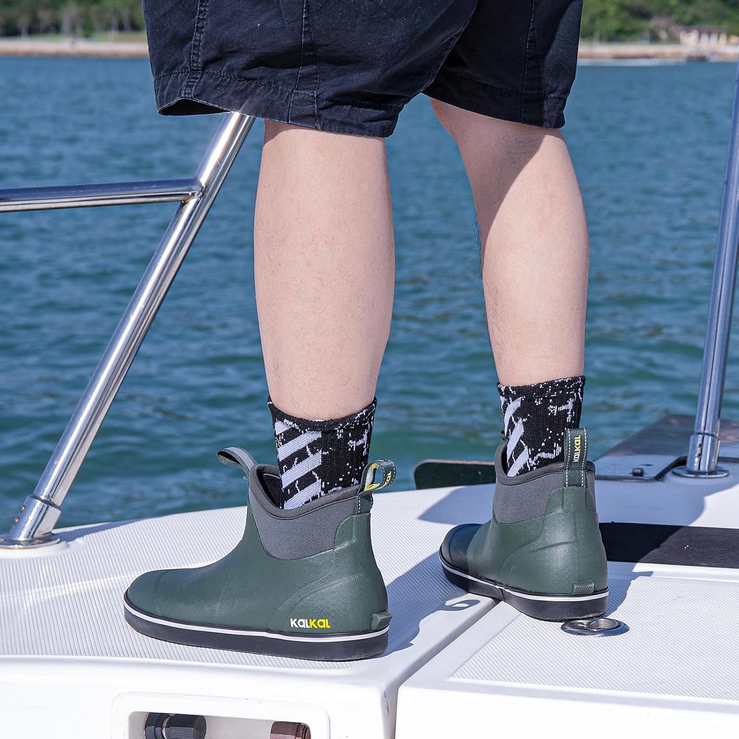 Kalkal Men's Deck Boots, Waterproof Fishing Rain Boots with High Traction, Men's Rubber Boots For Gardening Fishing Boating Camping Sailing