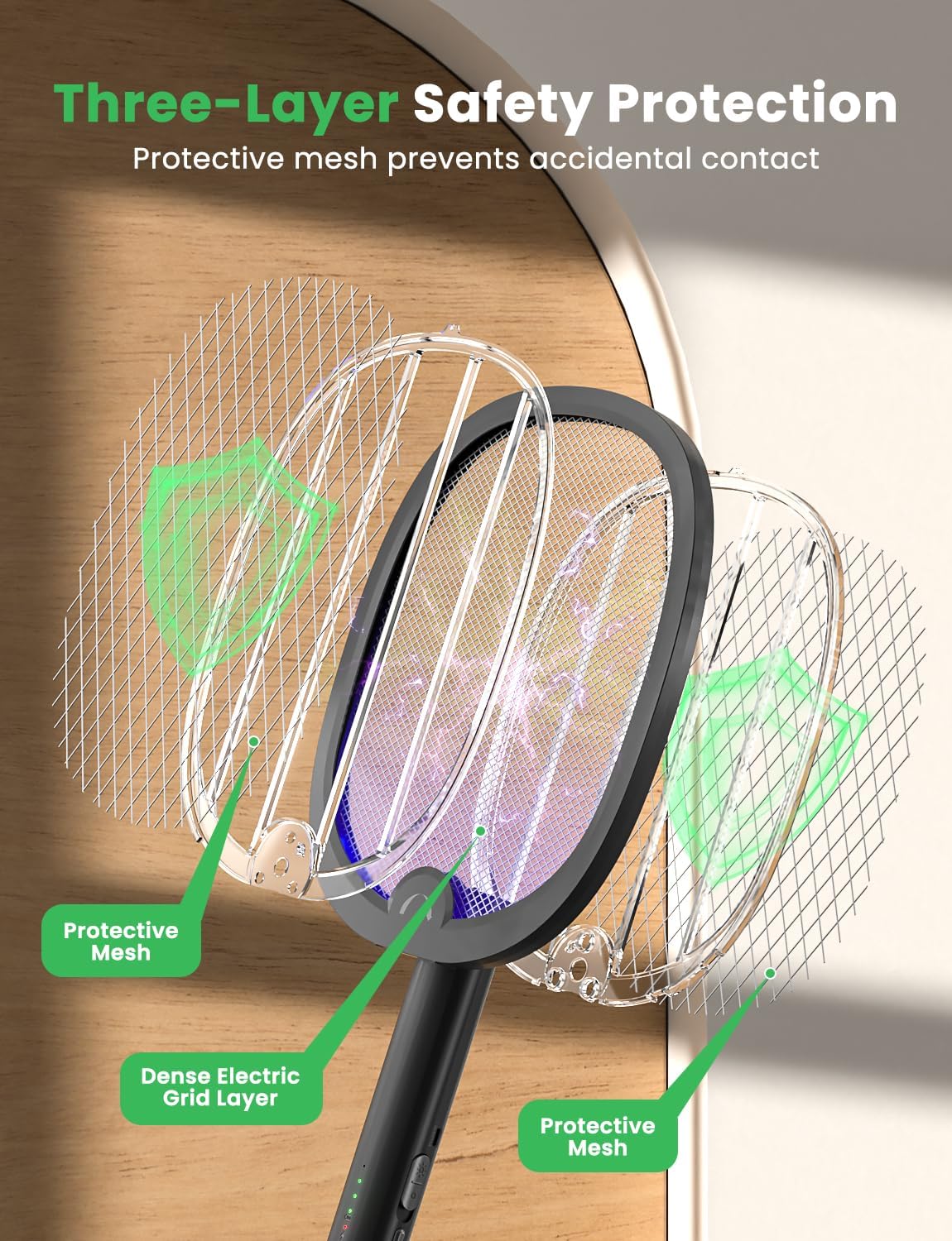 YISSVIC Electric Fly Swatter Foldable Bug Zapper Racket 2 in 1 Mosquito Killer with Attractant Light Rechargeable 1800mAh for Indoor Home Backyard Patio Camping