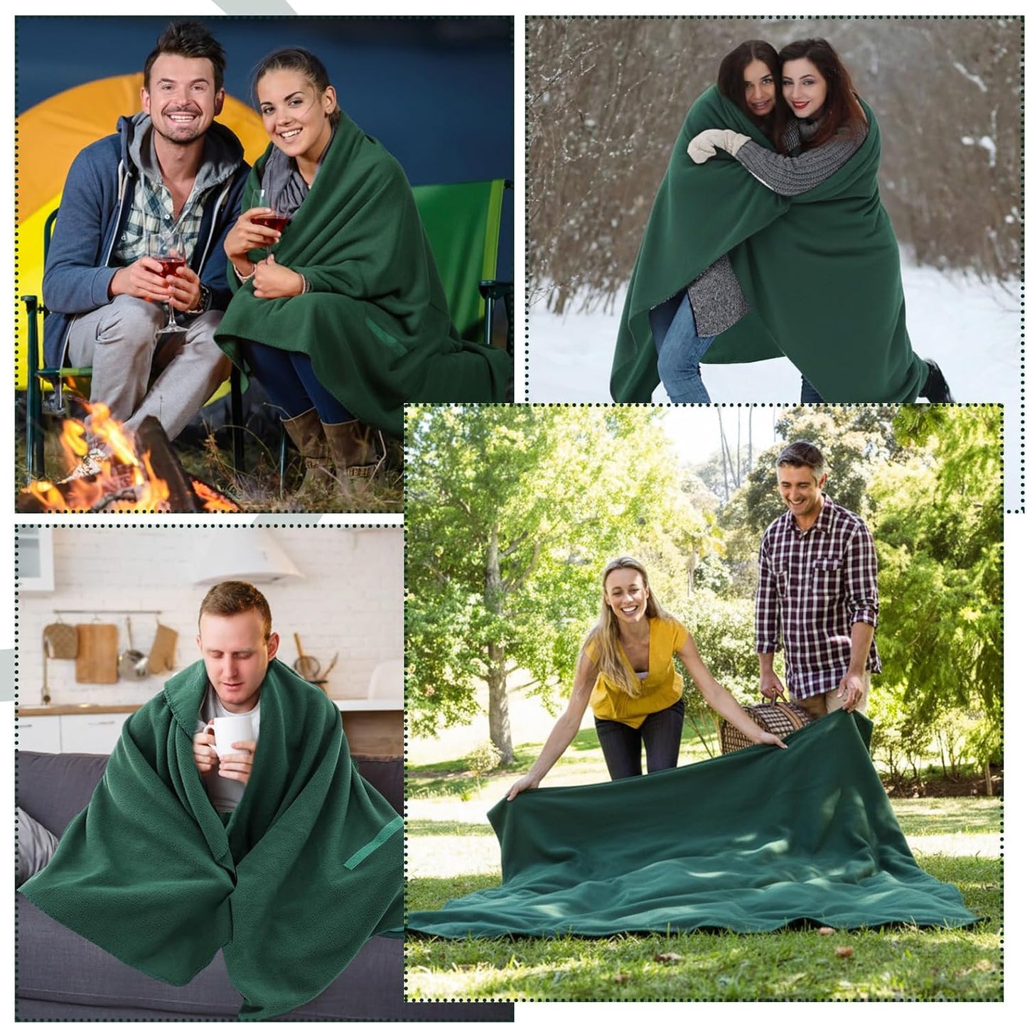 12 Pack Outdoor Camping Blankets Bulk Foldable Picnic Blanket with Fleece Lining 48 x 53 in Large Size for Stadium, Camping, Picnic, Beach, Sports, Outdoor Activities