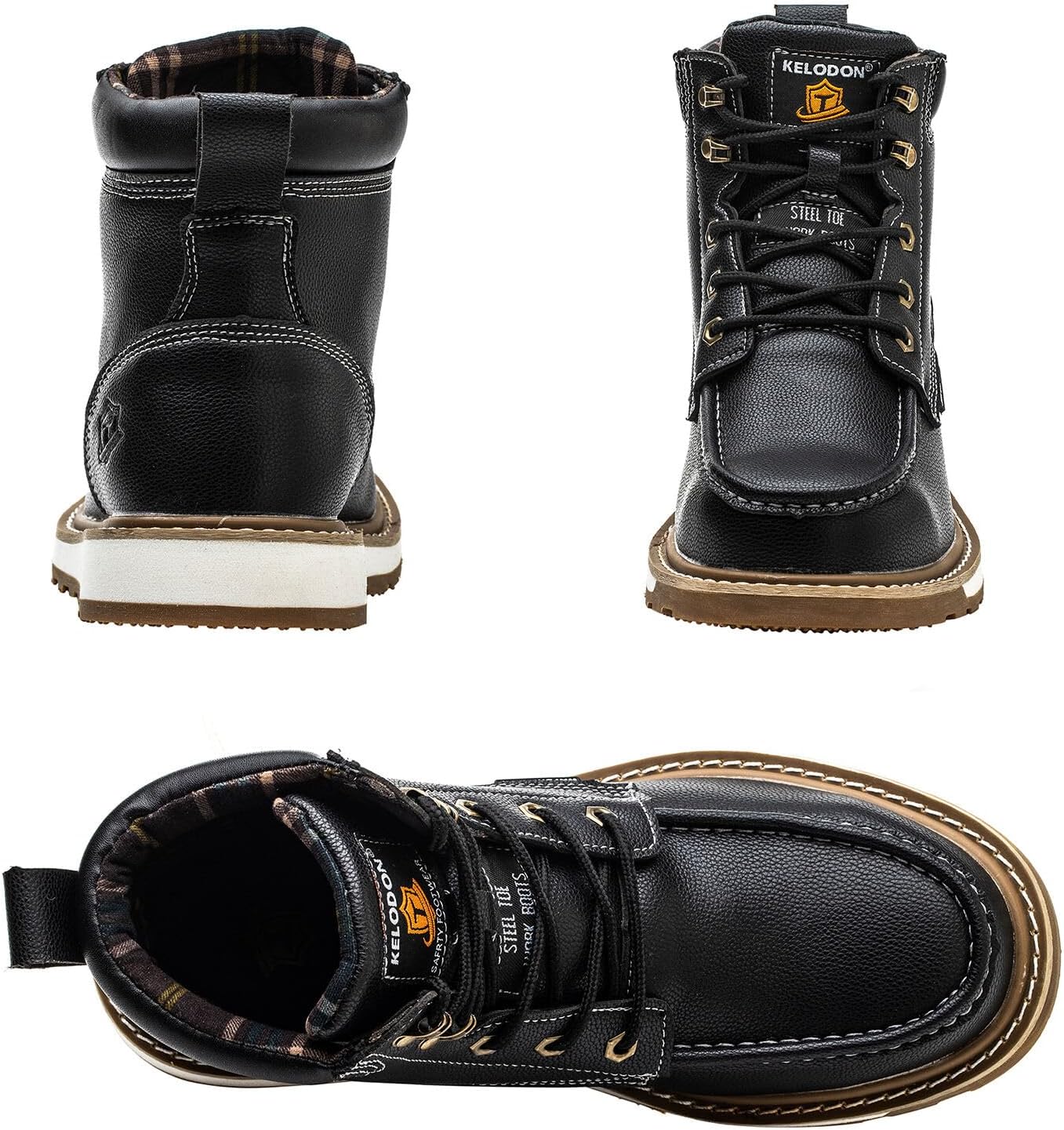 KELODON Waterproof Steel Toe Boots For Men-6" Leather Moc Toe Work Boots Mens Steel Toe Shoes Indestructible Non Slip Resistant Construction Safety Boot