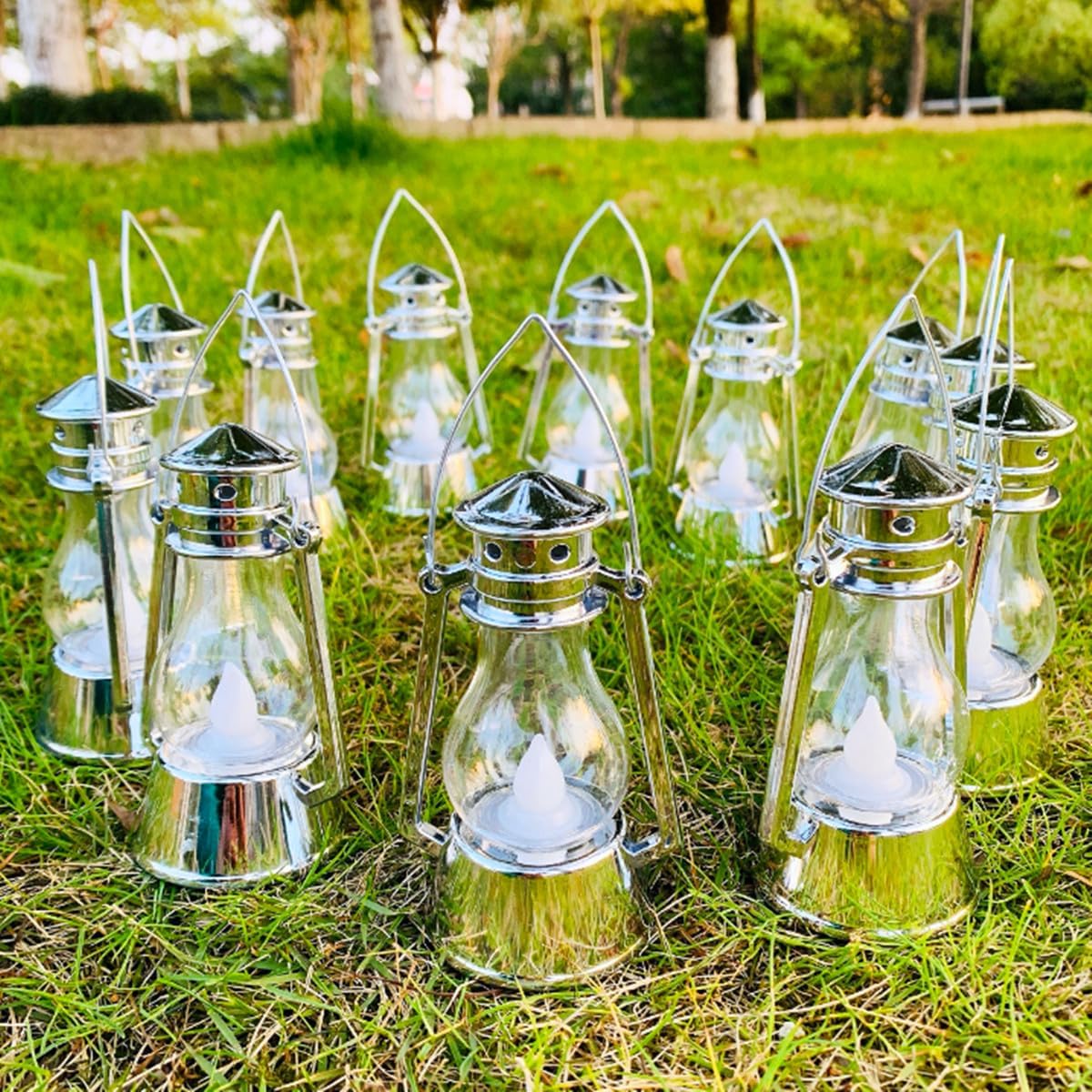 12 Pack Mini Lantern for Little Cowboy Centerpieces Tables Ideas Western Party Favor Decorations Wedding Decor Camping with 4inch Flickering LED Candle, Vintage Table Toppers Decorative