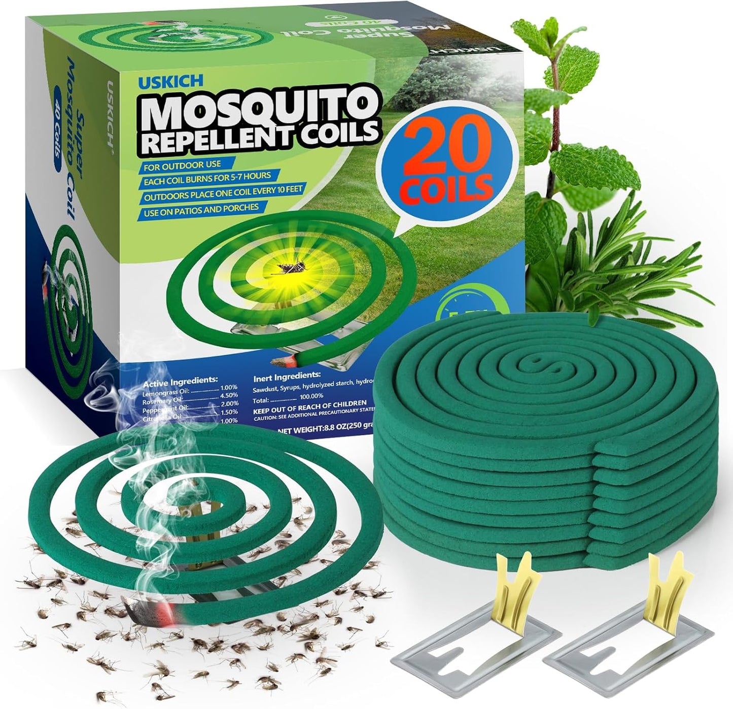Mosquito Repellent Coils -Mosquito Repellent Outdoor Patio Fresh Scent,Use Reaches Up to 10 feet, Each Mosquito Coils Burns for 5-7 Hours (Contains 20 coils & 2 Stands)