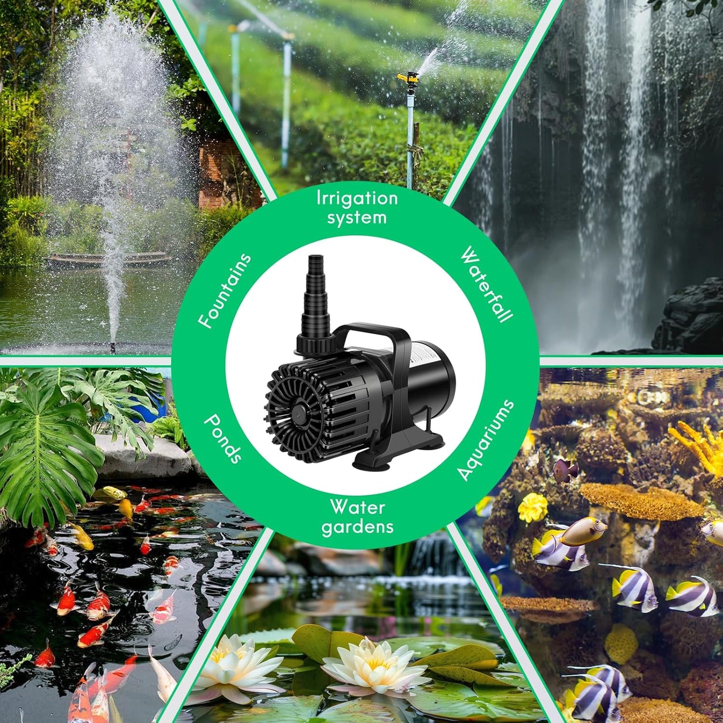 150W 3200 GPH Submersible Pond Pump for Outdoor Ponds & Water Gardens, Pond Waterfall Pump with 180° Adjustable Outlet, Barrier Bag, 20FT Power Cord, Ultra-Quiet Fountain Pump, UL Listed