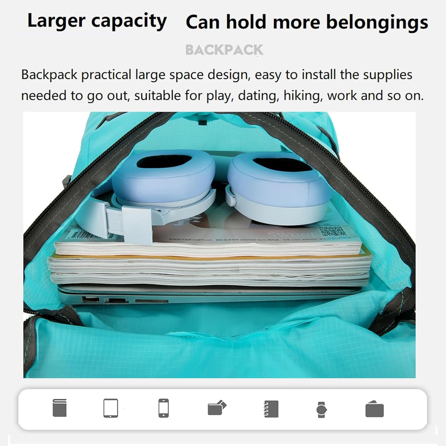 16L Lightweight Foldable Hiking-Backpack Small Packable-Daypack For Travel,Ultralight Water-Resistant Gym Bag Men Women Easy Carry-on (Lake Blue)