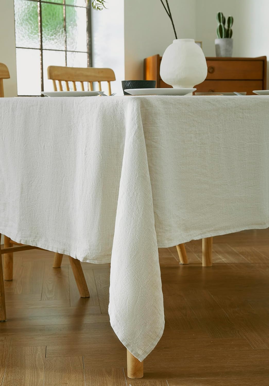 100% French Flax Linen Tablecloths Rectangle 120Lx60W Inch for Dinners, Parties, Easter, Halloween, Camping, Stone Washed, Textured, Machine Washable, 10-12 Sets (60''x120'', Natural Linen)