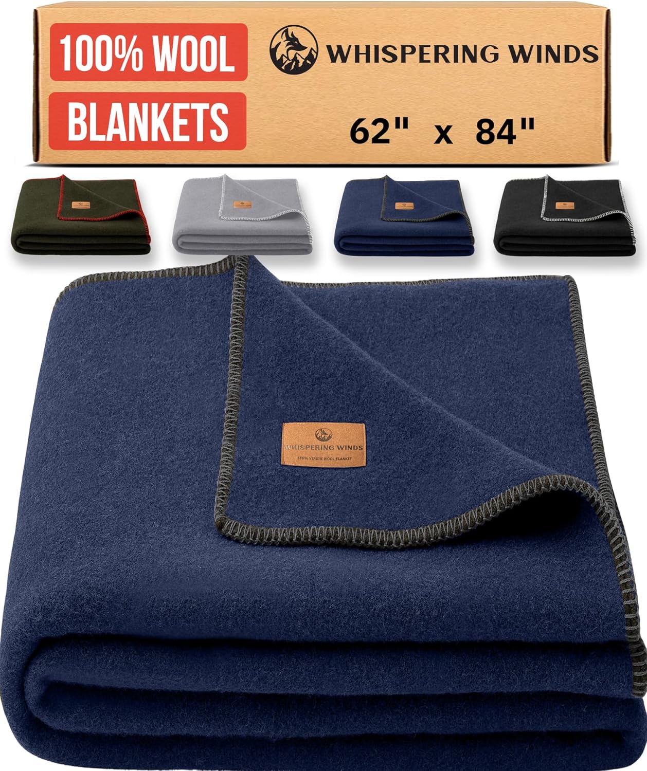100% Wool Blanket - Premium Ultra-Soft, Thick, Warm, Large 62" x 84" Bed & Camping Blanket for Outdoor, Home, Indoor, Bushcraft & Survival