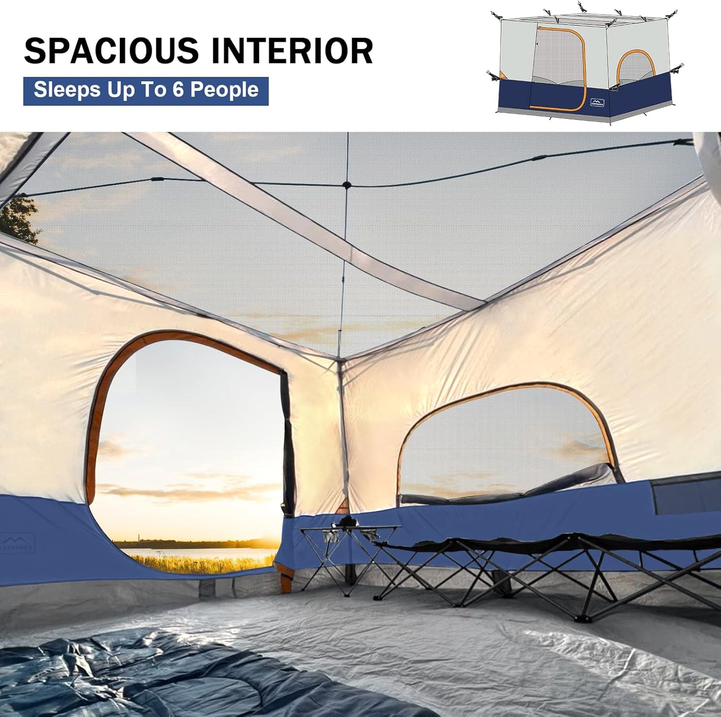 KAMPKEEPER Camping Inner Tent for Pop Up Canopy, Converts 10'x10' Straight Leg Canopy into Camping Tent–Fully Vented Roof(Top & Frame NOT Included), Navy Blue