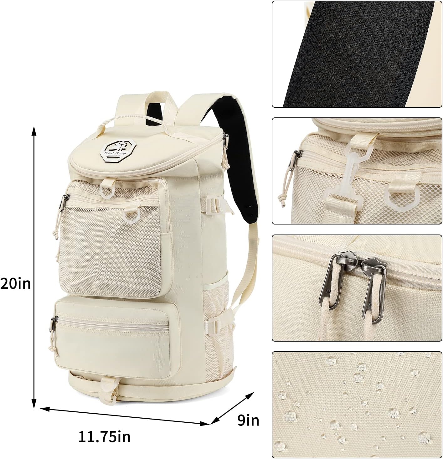 Kalesi Gym Duffle Bag Backpack 4-Way Waterproof with Shoes Compartment for travel Sport Hiking laptop (Sea salt white)